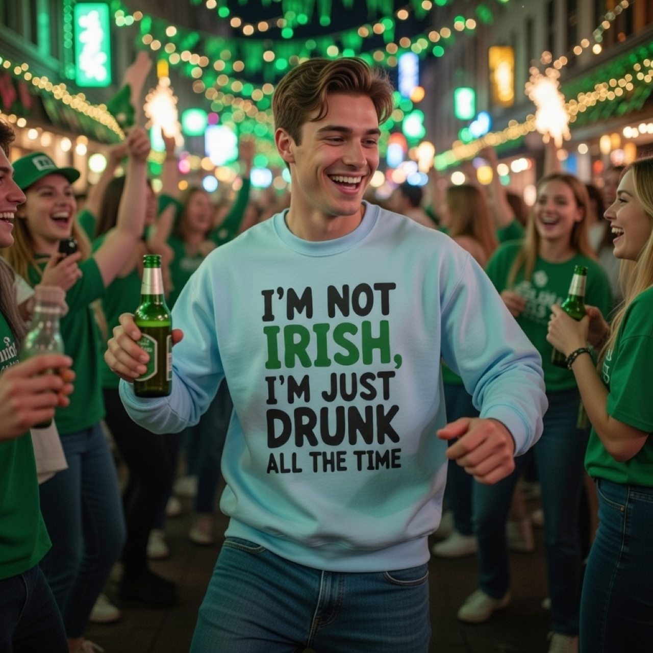 I’m Not Irish Just Drunk All the Time Sweatshirt – Funny St. Patrick’s Day Crewneck, Unisex Drinking Graphic Pullover product thumbnail image