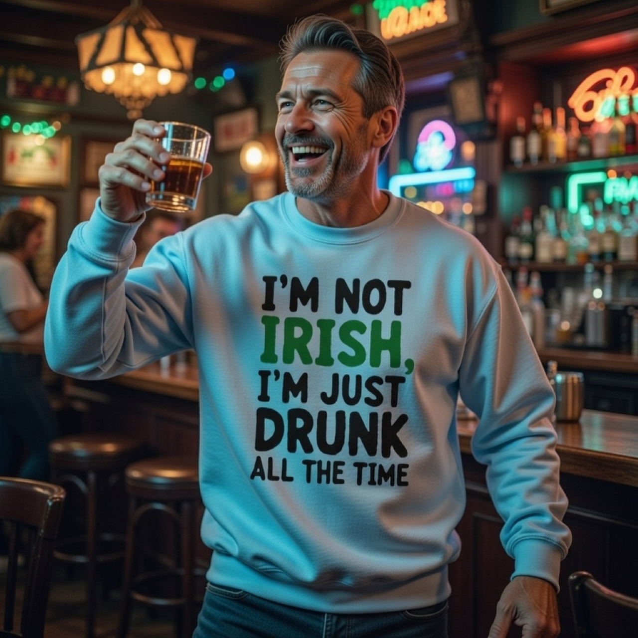 I’m Not Irish Just Drunk All the Time Sweatshirt – Funny St. Patrick’s Day Crewneck, Unisex Drinking Graphic Pullover