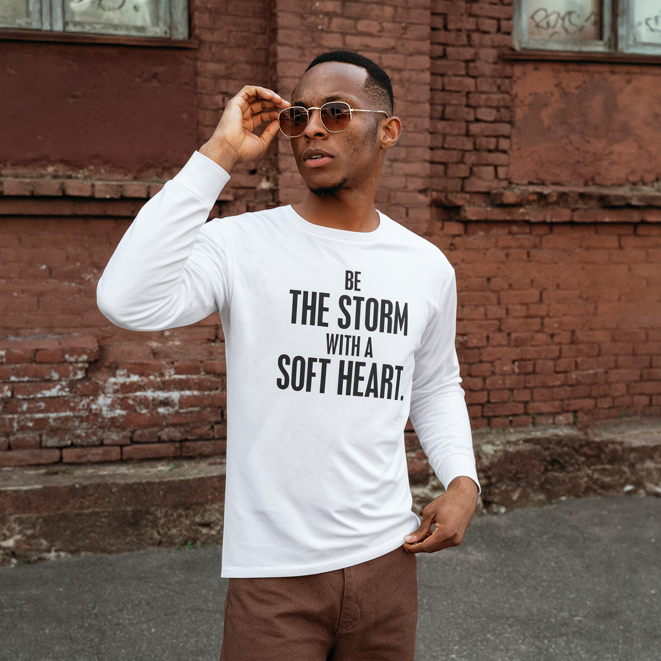 Long Sleeve Tee — "Be the Storm with a Soft Heart" Inspirational Shirt product thumbnail image Long Sleeve Tee — "Be the Storm with a Soft Heart" Inspirational Shirt product thumbnail image