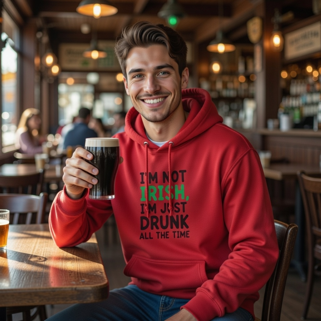 I’m Not Irish Just Drunk All the Time Hoodie – Funny St. Patrick’s Day Hoodie, Heavyweight Unisex Drinking Graphic Sweatshirt product thumbnail image