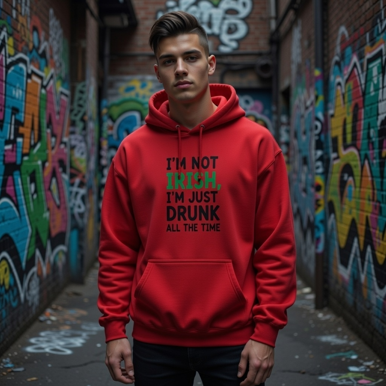I’m Not Irish Just Drunk All the Time Hoodie – Funny St. Patrick’s Day Hoodie, Heavyweight Unisex Drinking Graphic Sweatshirt product thumbnail image