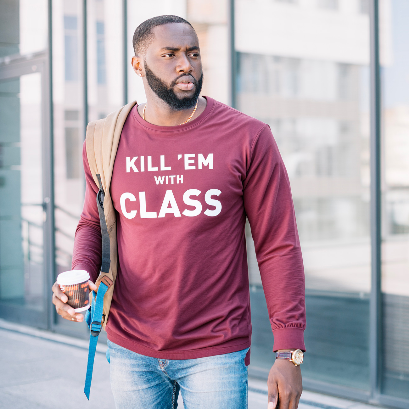 Long Sleeve Tee - "Kill 'Em With Class" Graphic