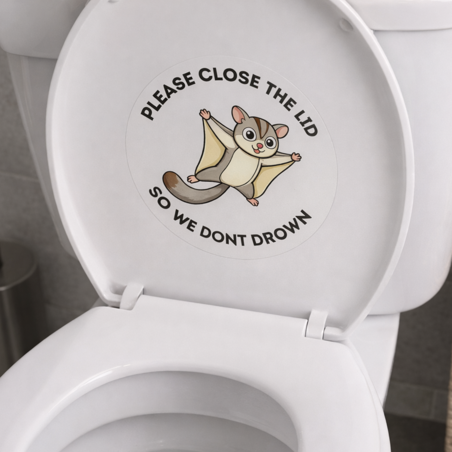Sugar glider PLEASE CLOSE THE LID Transparent Outdoor Stickers, Round, 1pcs