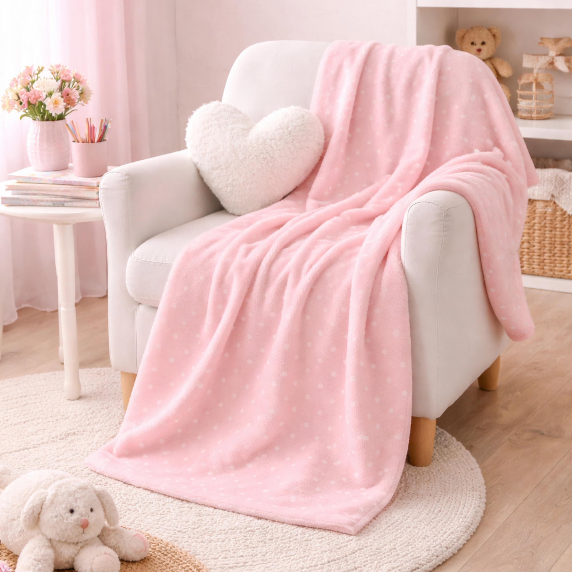 🌸 Pink Polka Dot Cozy Throw Blanket