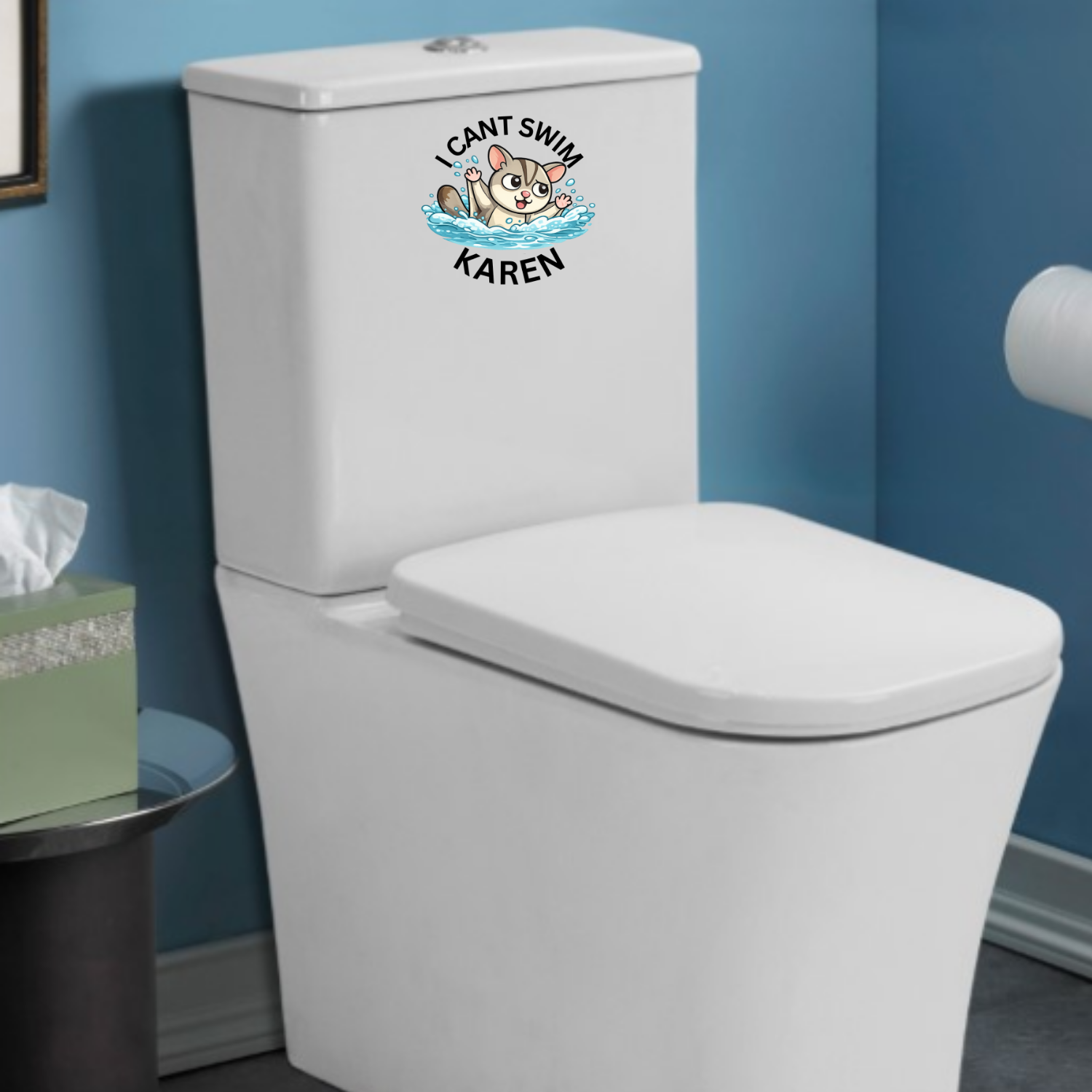 Cute 'I Can't Swim Karen' Round Outdoor Sticker product thumbnail image Cute 'I Can't Swim Karen' Round Outdoor Sticker product thumbnail image