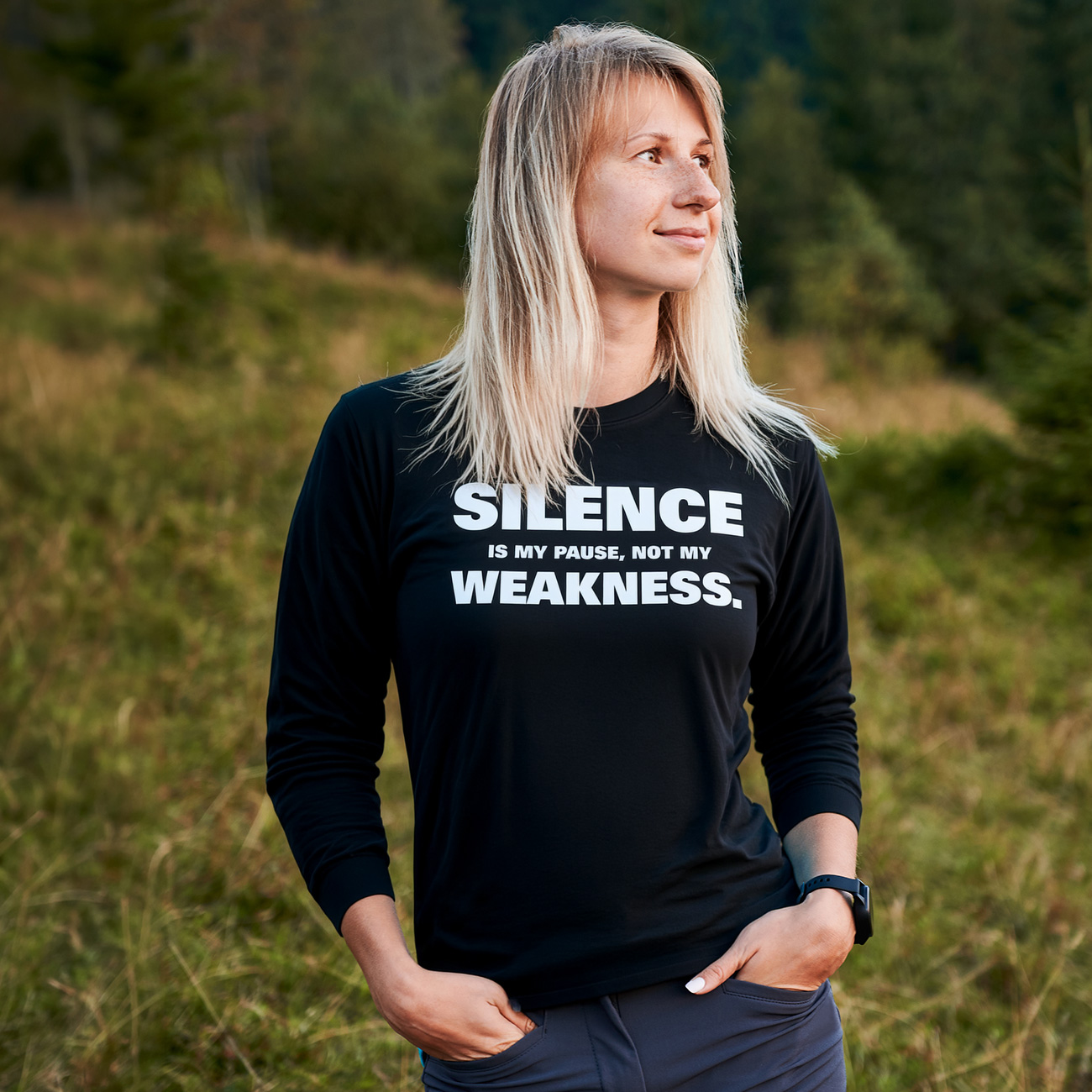 Long Sleeve Tee — “Silence is My Pause, Not My Weakness.” Motivational Graphic product thumbnail image