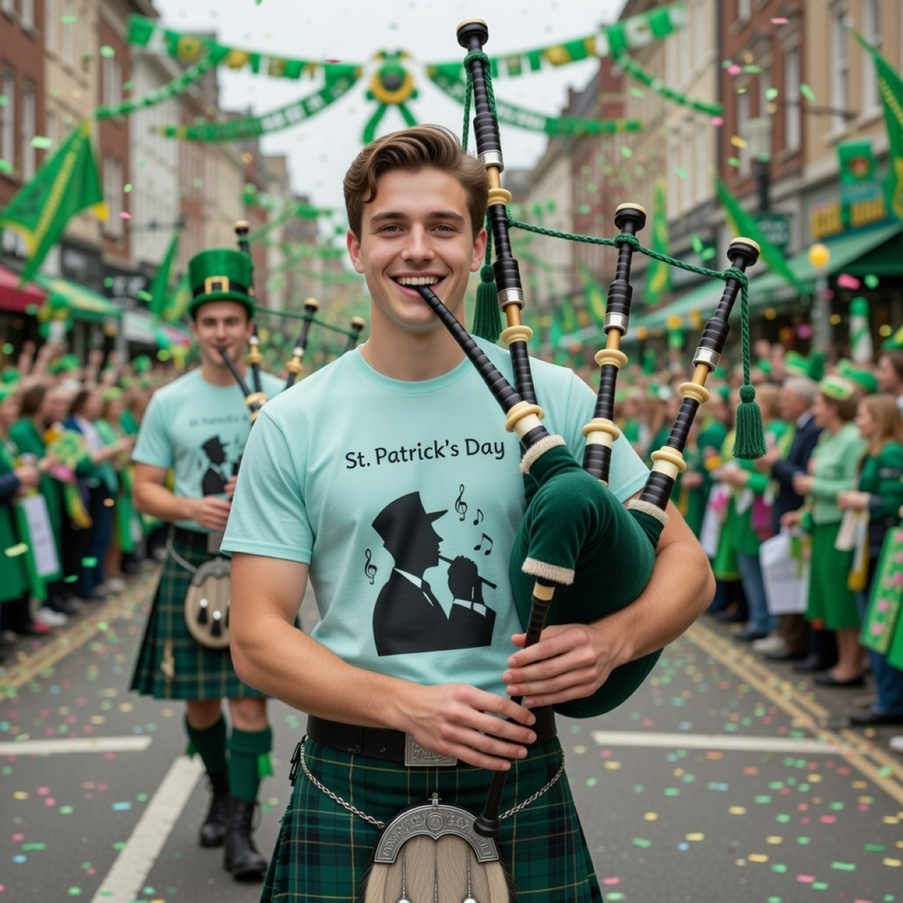 St. Patrick’s Day Music Man Tee – Irish Pub Music Graphic T-Shirt, Heavyweight Unisex Tee product thumbnail image