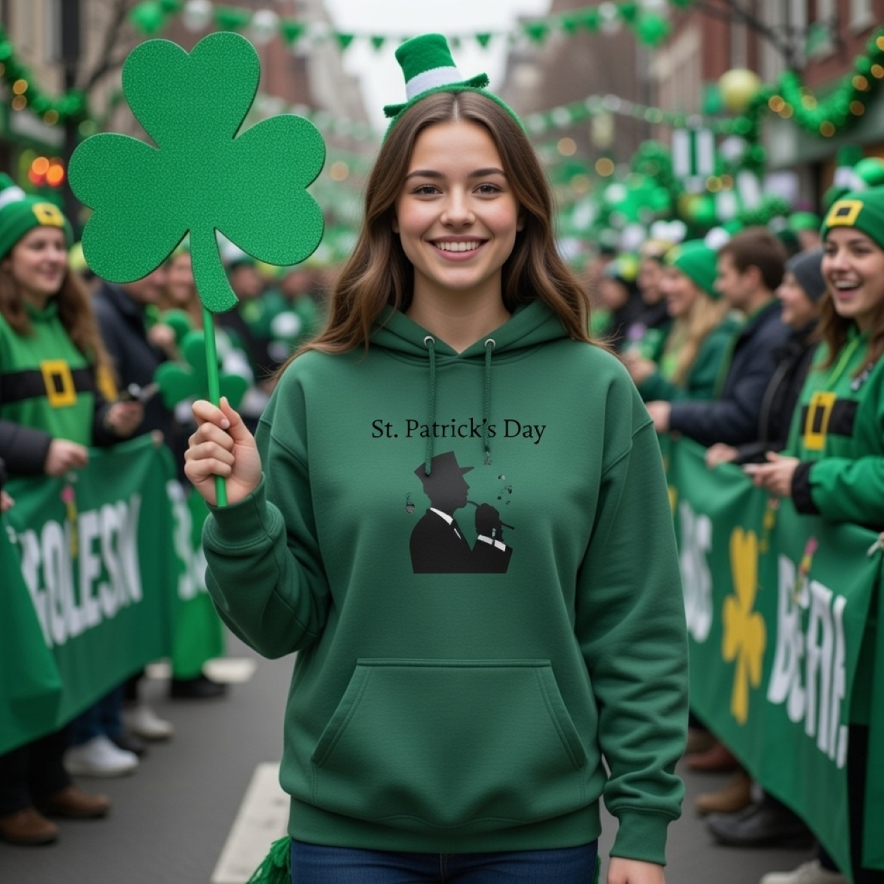 St. Patrick’s Day Music Man Hoodie – Irish Music Graphic Hoodie, Relaxed Unisex Pullover