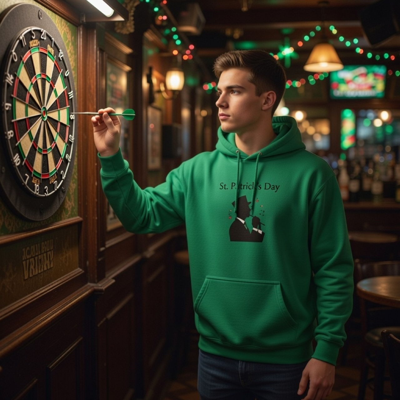 St. Patrick’s Day Music Man Hoodie – Irish Music Graphic Hoodie, Relaxed Unisex Pullover product thumbnail image