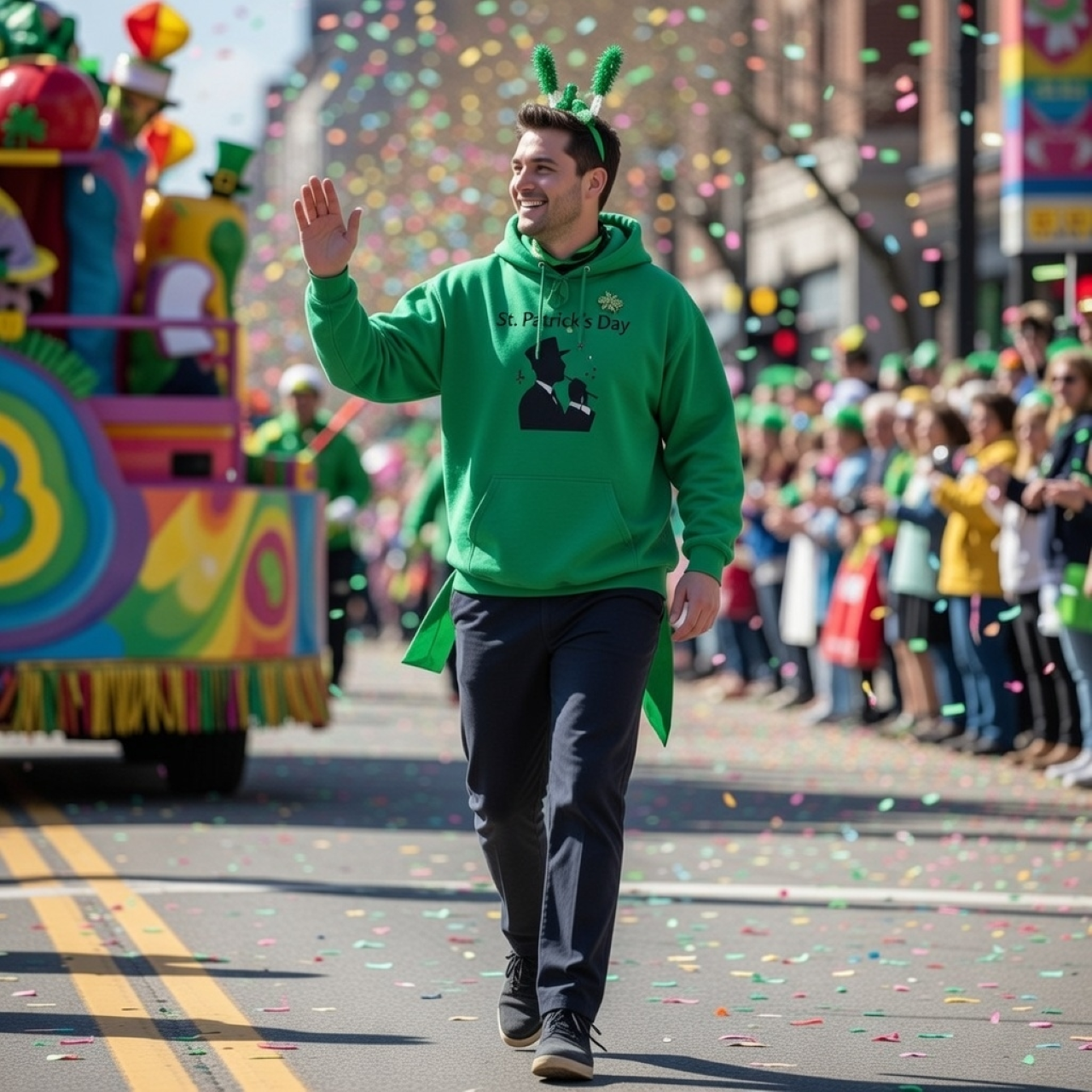 St. Patrick’s Day Music Man Hoodie – Irish Music Graphic Hoodie, Relaxed Unisex Pullover product thumbnail image