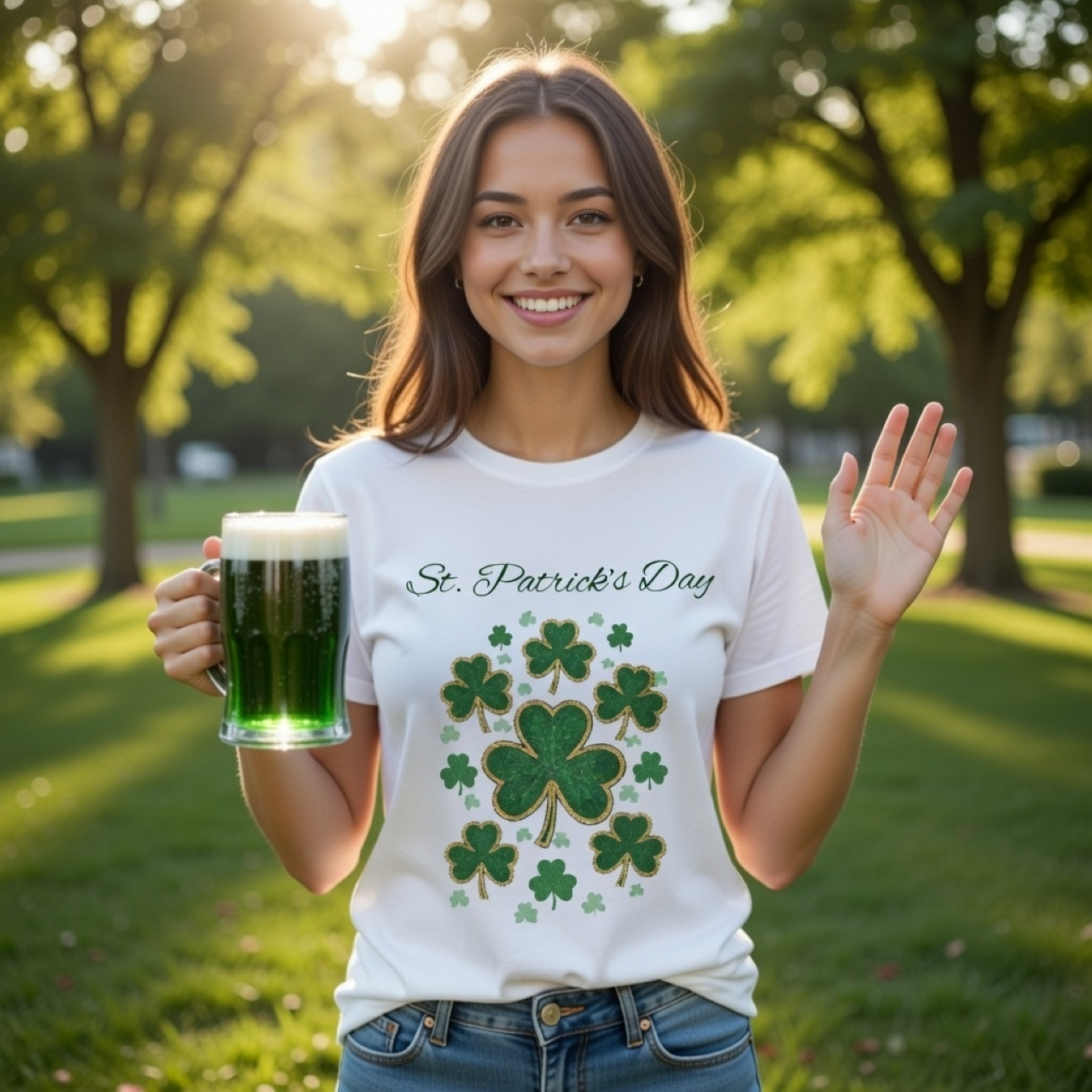 St. Patrick’s Day Shamrock Tee – Relaxed Garment-Dyed T-Shirt | Clover Graphic Women’s Tee product thumbnail image