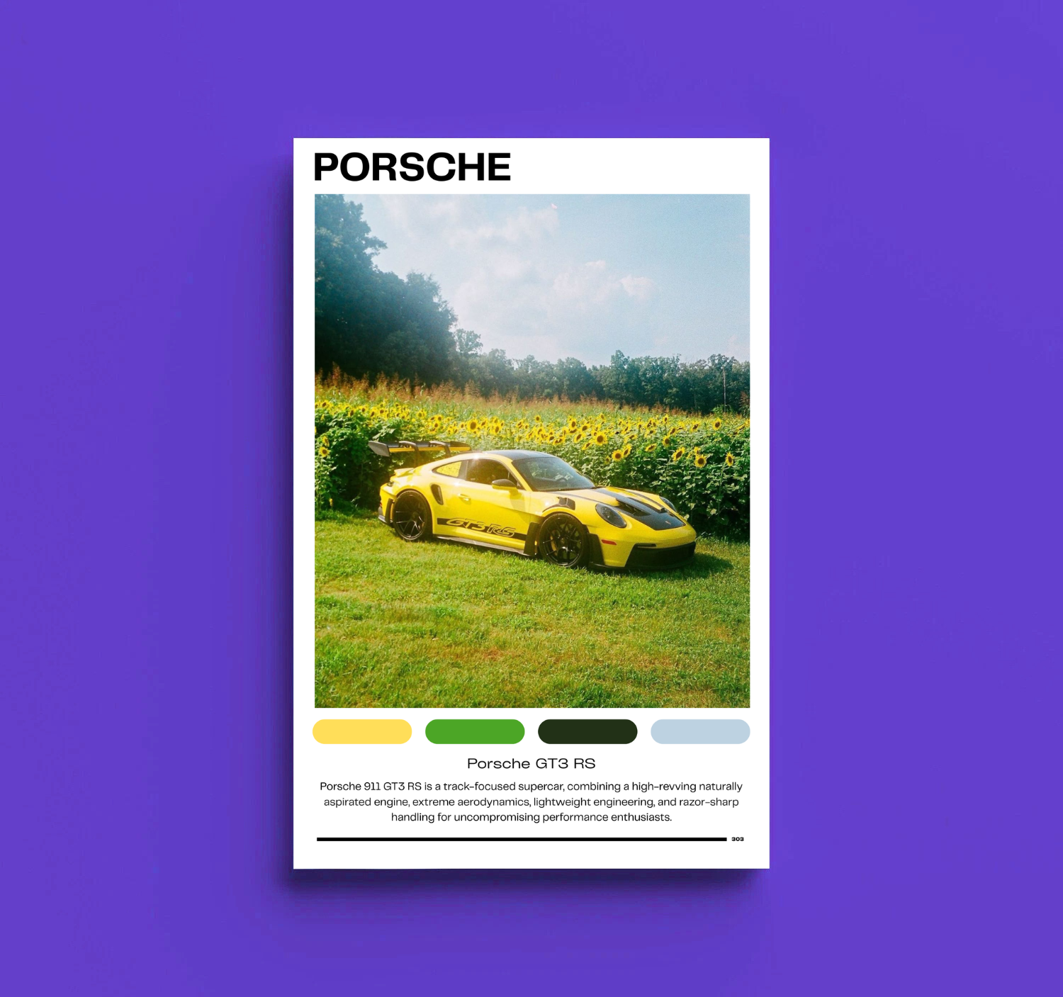 Porsche GT3 RS Poster Rolled Poster | Motorsport Photography, Sunflower Field Print product thumbnail image Porsche GT3 RS Poster Rolled Poster | Motorsport Photography, Sunflower Field Print product thumbnail image