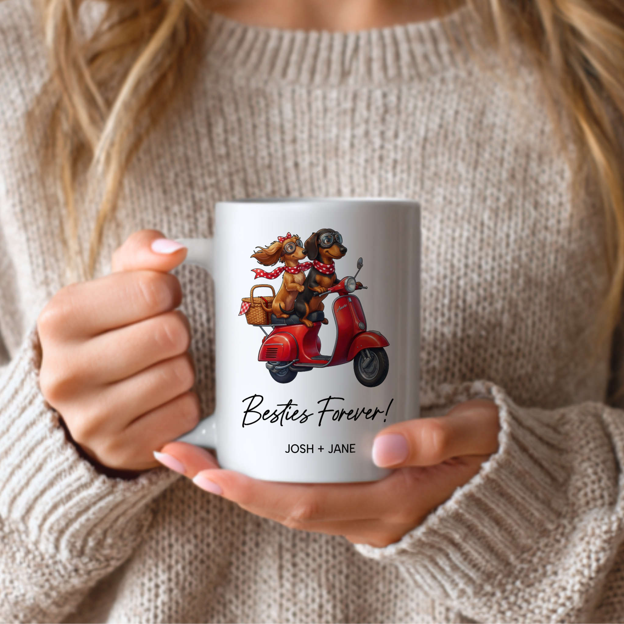 Personalizable Dachshund Couple 15oz Mug – Besties Forever Romantic Valentine's Day or Anniversary Gift