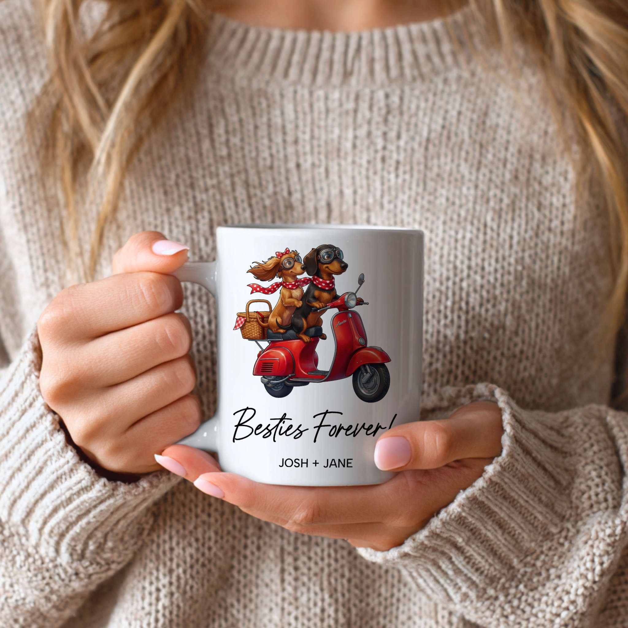Personalizable Dachshund Couple 11oz Mug – Besties Forever Romantic Valentine's Day or Anniversary Gift
