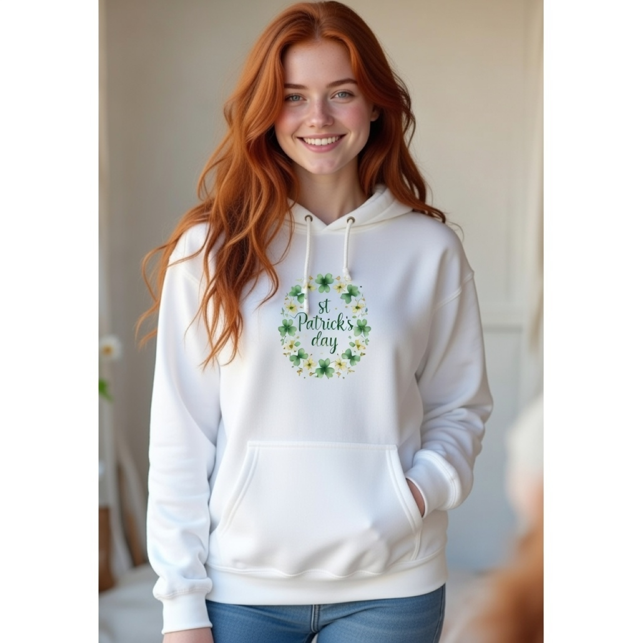 St. Patrick’s Day Sparkly Shamrock Wreath Hoodie – Cozy & Festive Spring wear product thumbnail image St. Patrick’s Day Sparkly Shamrock Wreath Hoodie – Cozy & Festive Spring wear product thumbnail image