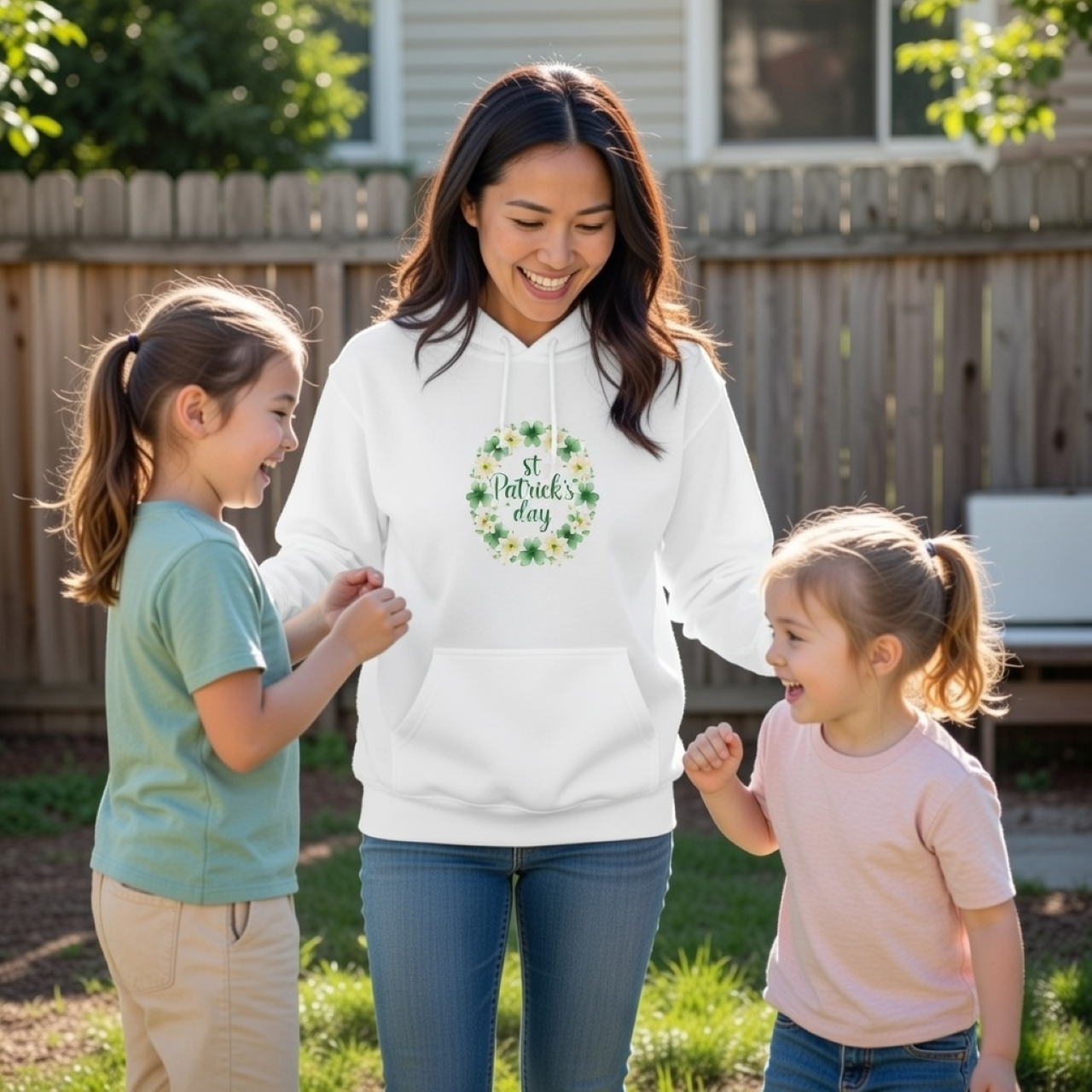 St. Patrick’s Day Sparkly Shamrock Wreath Hoodie – Cozy &amp; Festive Spring wear product thumbnail image