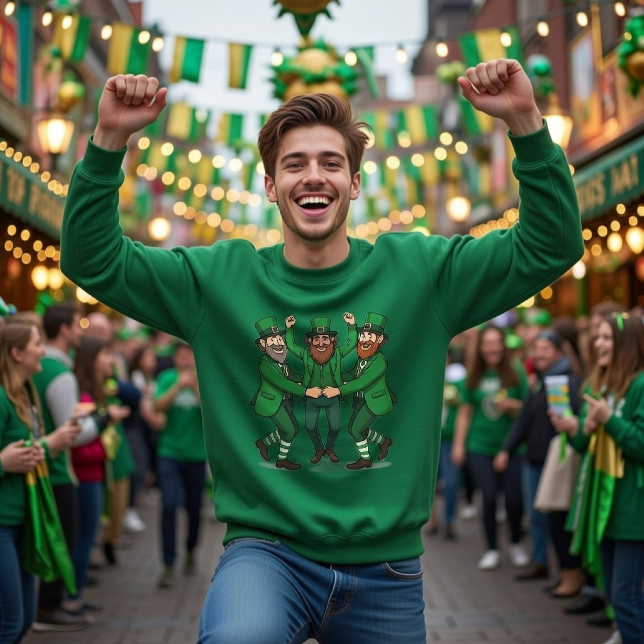 Bridge Dancers St. Patrick’s Day Sweatshirt – Irish Leprechaun Crewneck product thumbnail image