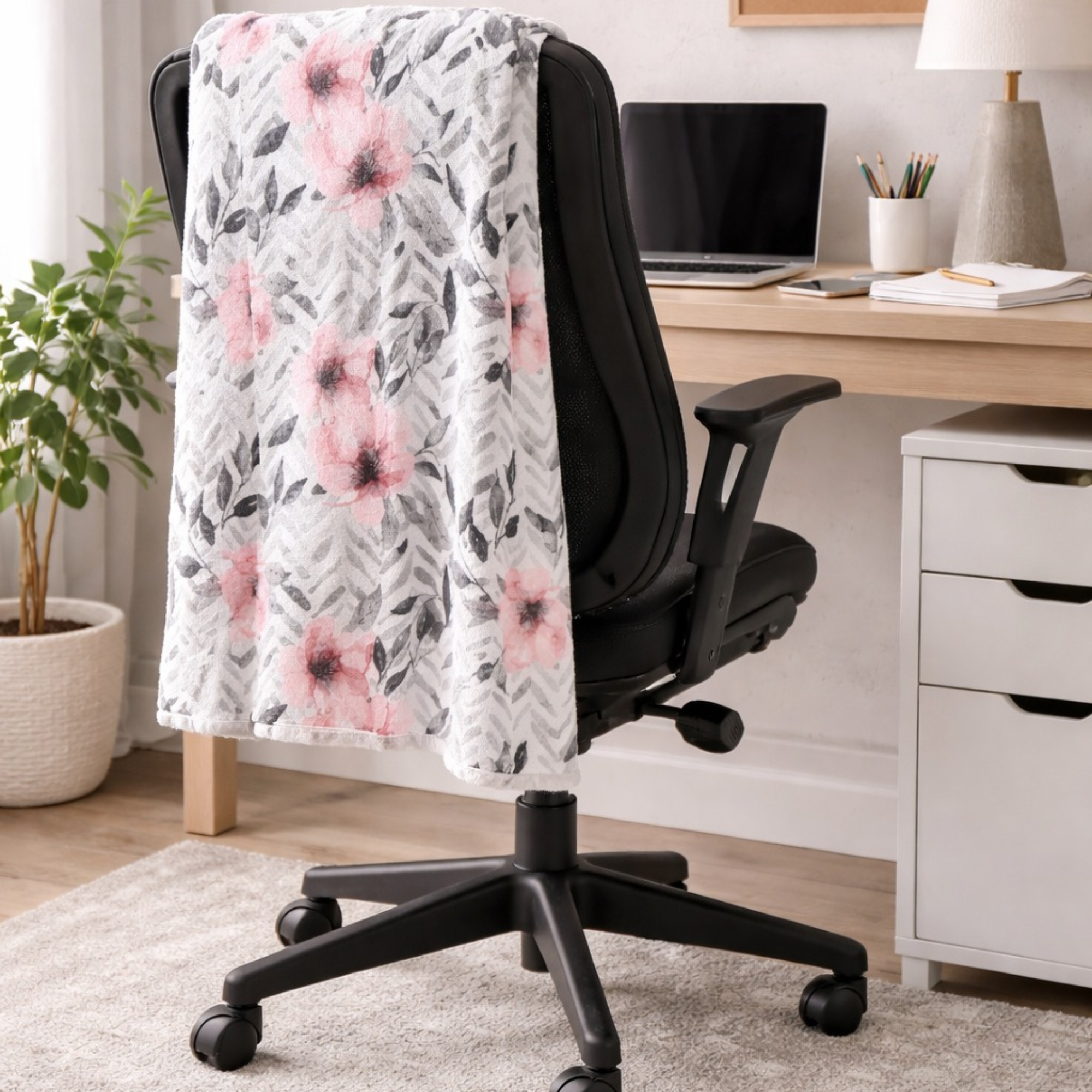 Pink & Gray Floral Cozy Throw Blanket product thumbnail image Pink & Gray Floral Cozy Throw Blanket product thumbnail image