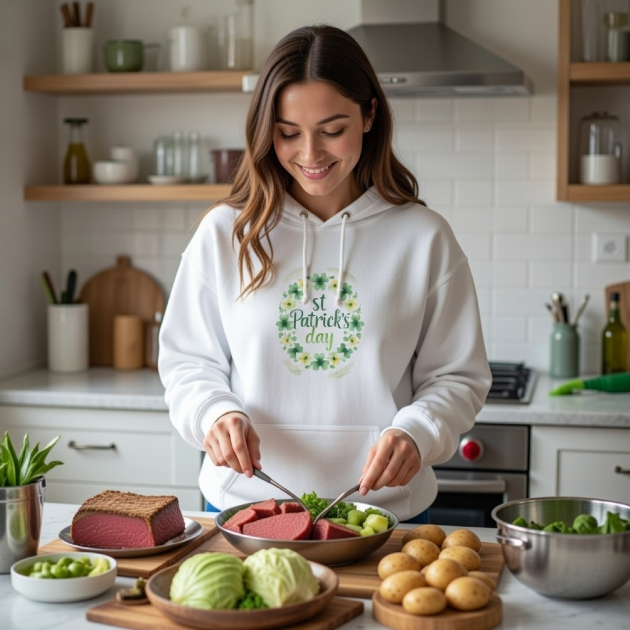 St. Patrick’s Day Shamrock Wreath Hoodie – Irish Holiday Pullover— 'St Patrick's Day' Green Shamrock Wreath product thumbnail image
