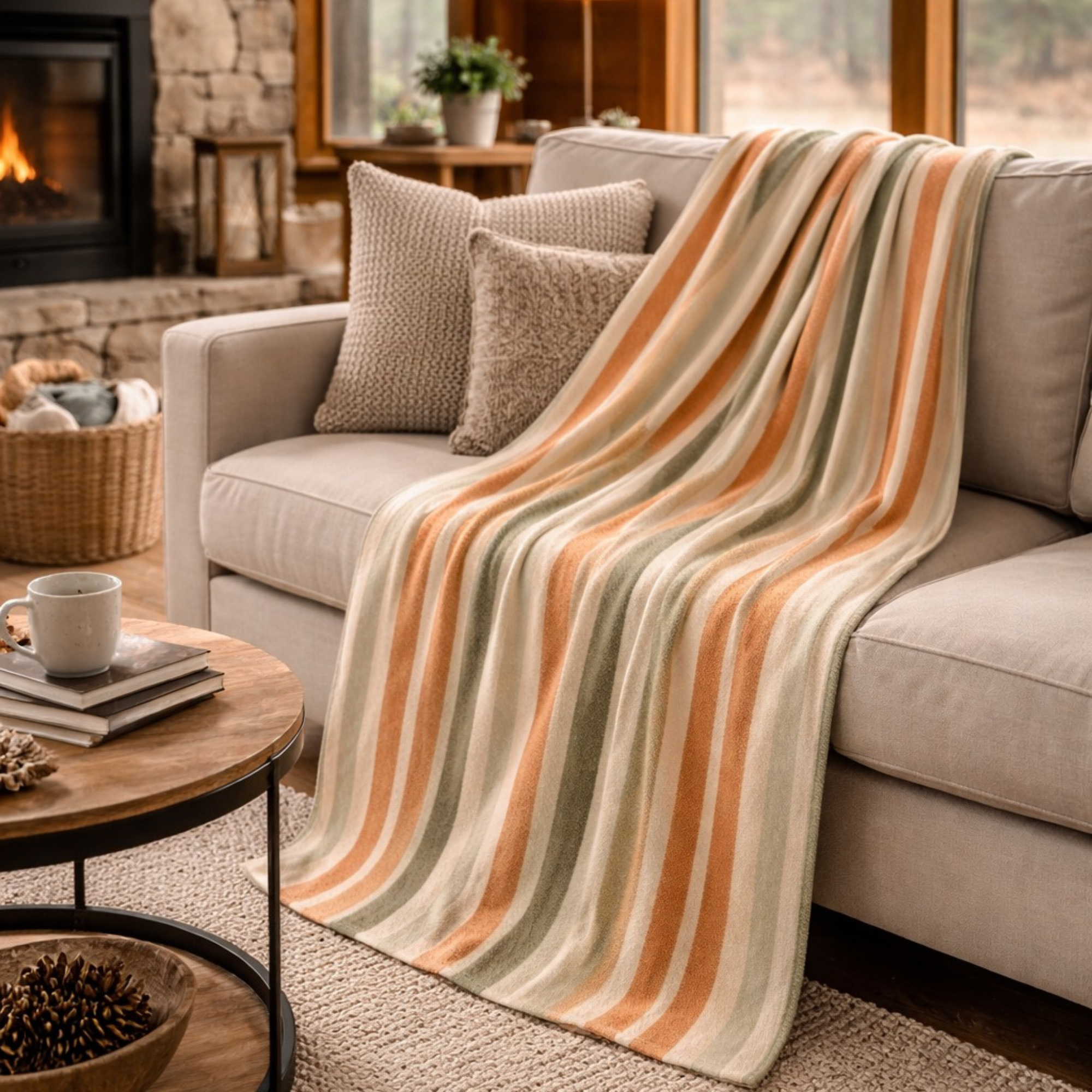 Rustic Cabin Striped Cozy Throw Blanket