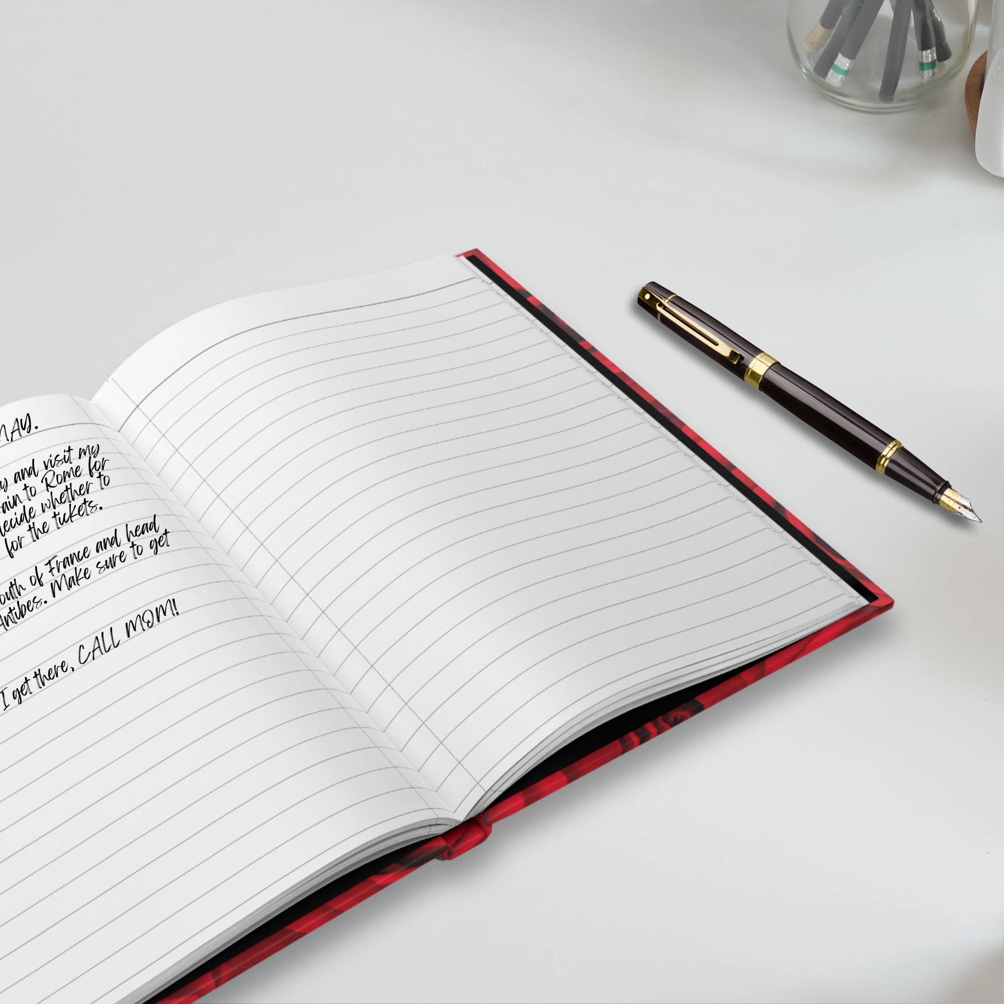 Personalized travel journal with red rose patterned cover product thumbnail image Personalized travel journal with red rose patterned cover product thumbnail image