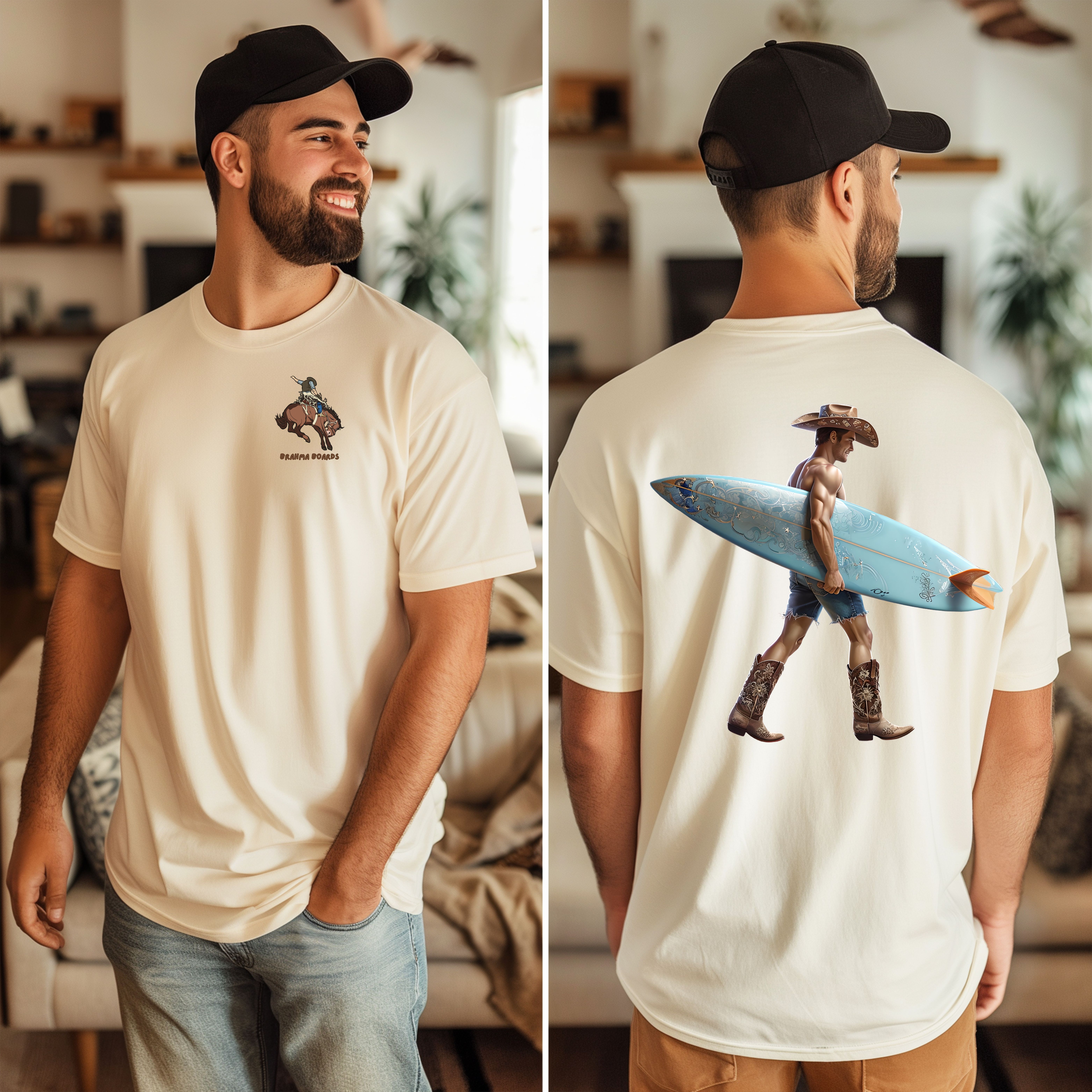 Surfing Cowboy T-Shirt — Brahma Board Western Surfing Graphic Tee