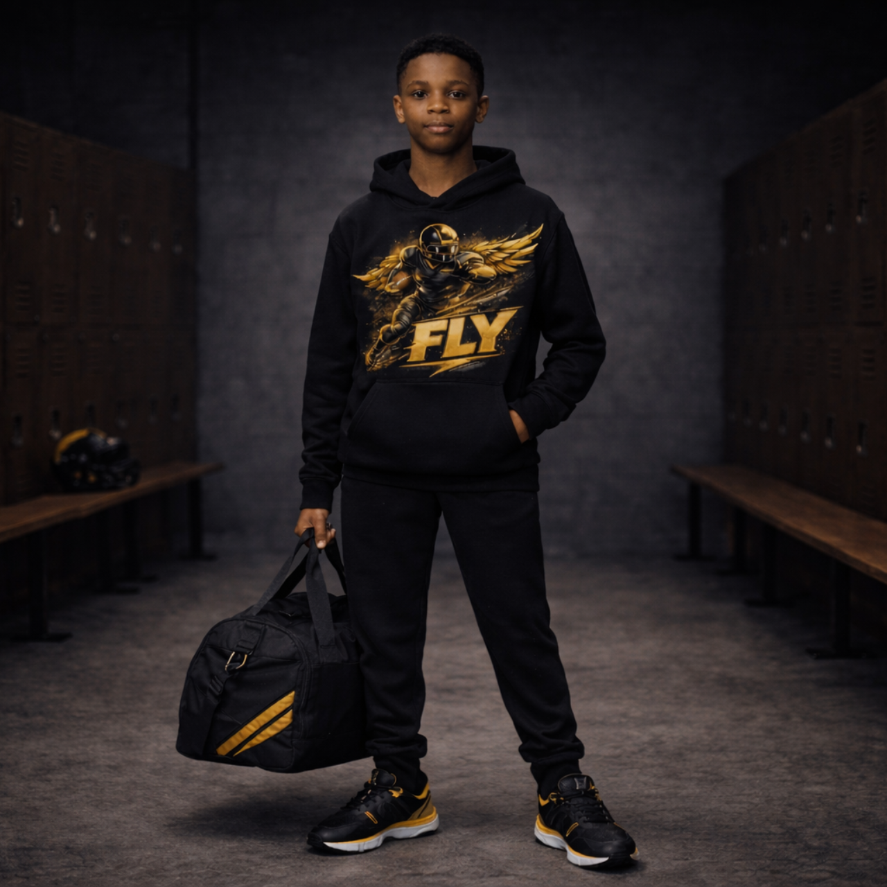 Youth 'Fly' Winged Football Hoodie — Kids Athletic Spirit Sweatshirt product thumbnail image