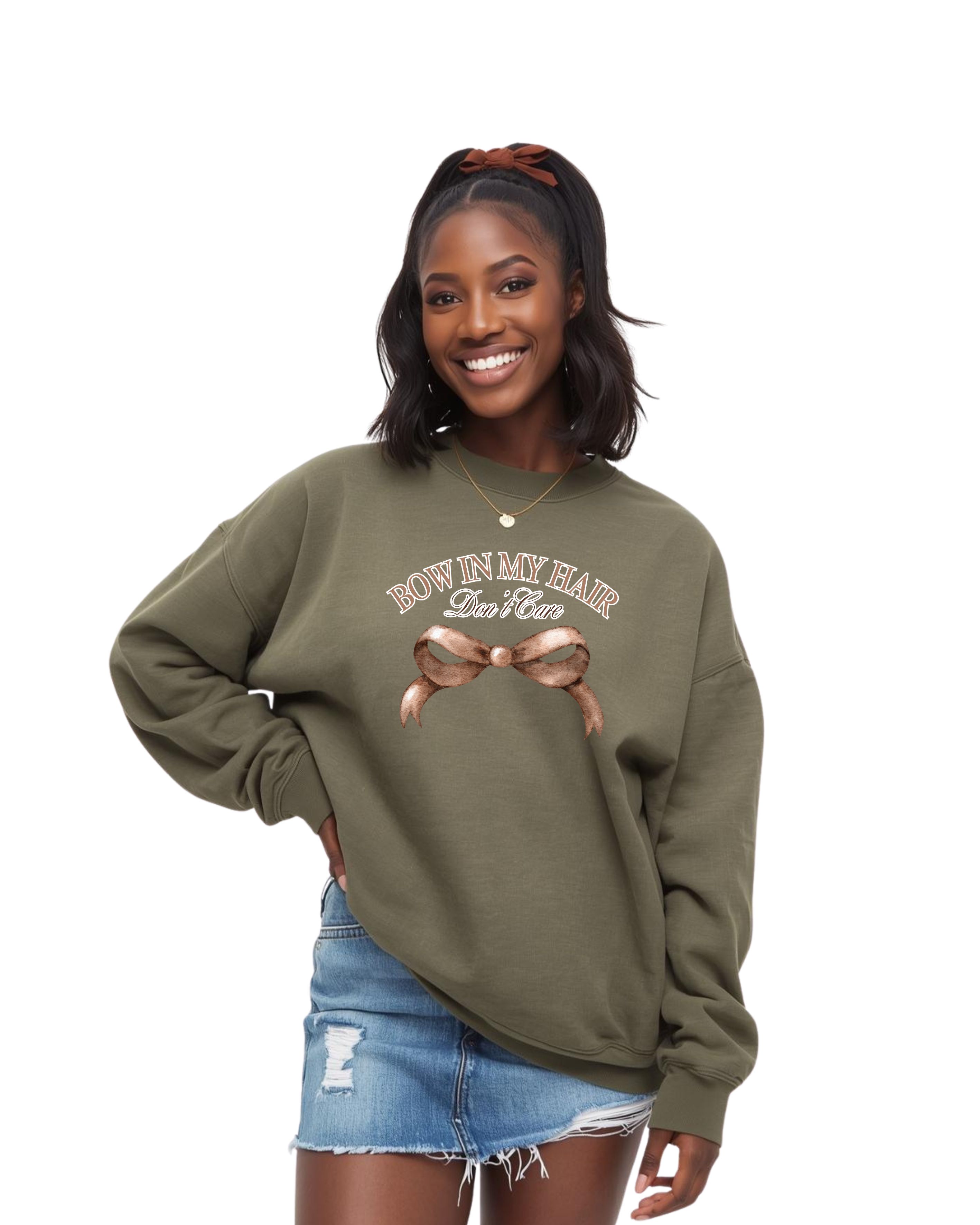 Cute "Bow in My Hair Don't Care" Ribbon Graphic Sweatshirt for All Hair Types product thumbnail image