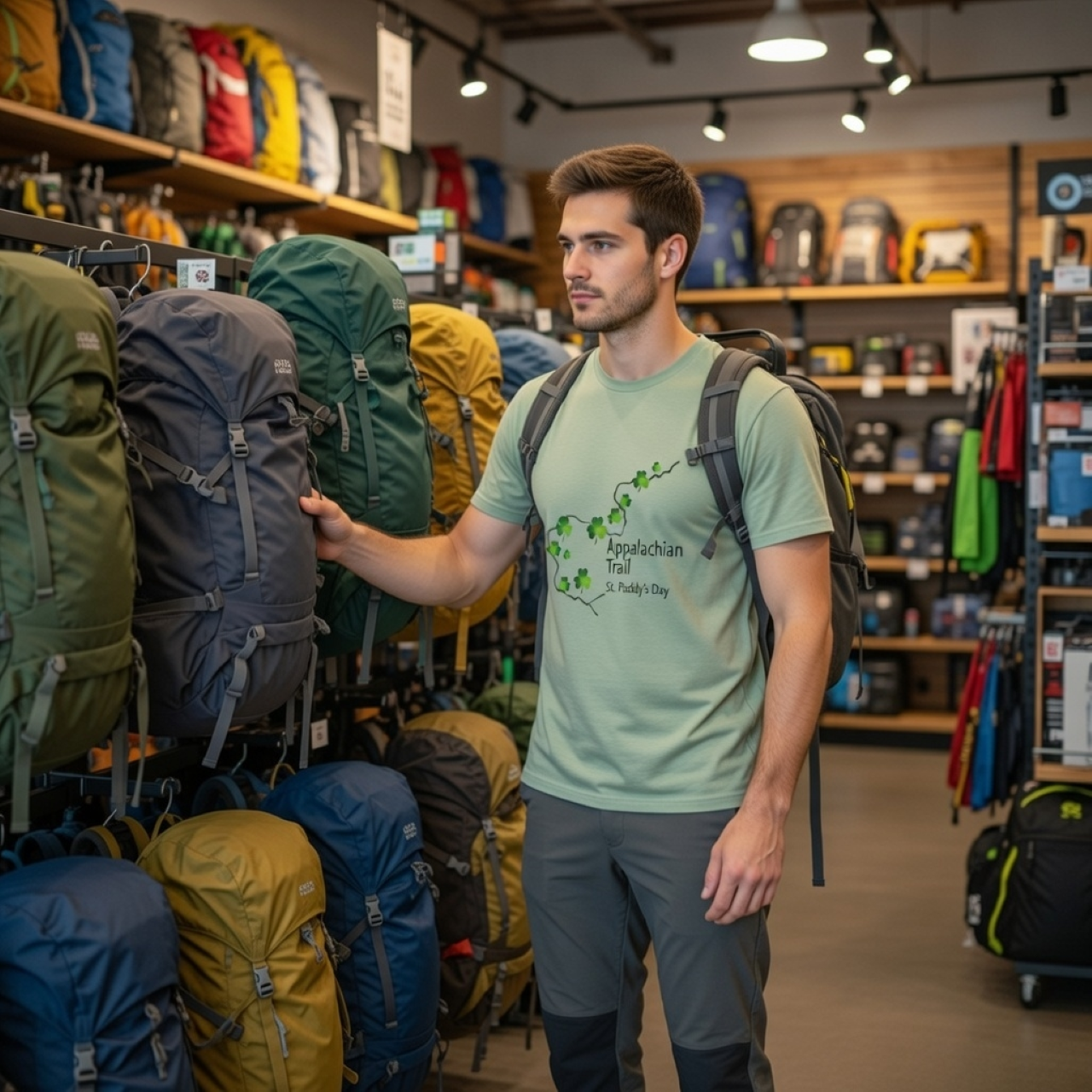 Appalachian Trail St. Paddy’s Day T-Shirt – Vintage Hiking Graphic Tee | Shamrock Trail Map Shirt product thumbnail image Appalachian Trail St. Paddy’s Day T-Shirt – Vintage Hiking Graphic Tee | Shamrock Trail Map Shirt product thumbnail image