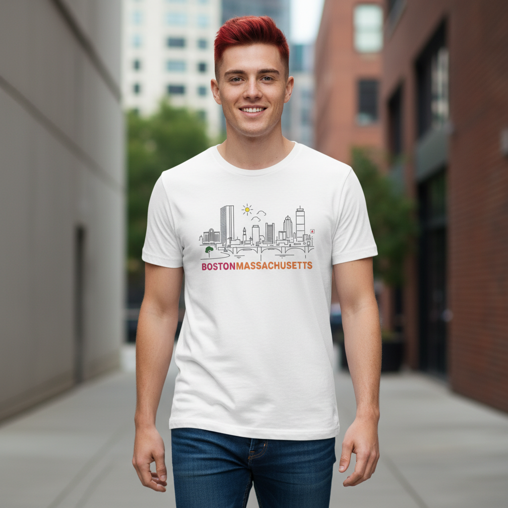 Boston Cityscape Short Sleeve Tee - Museum Style Minimalist Modern Skyline - not dollar store junk, our shirts are 100% heavy cotton you'll wear over and over - FREE SHIPPING. product thumbnail image