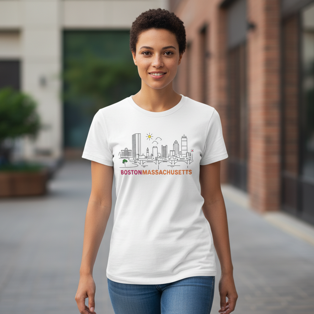 Boston Cityscape Short Sleeve Tee - Museum Style Minimalist Modern Skyline - not dollar store junk, our shirts are 100% heavy cotton you'll wear over and over - FREE SHIPPING. product thumbnail image Boston Cityscape Short Sleeve Tee - Museum Style Minimalist Modern Skyline - not dollar store junk, our shirts are 100% heavy cotton you'll wear over and over - FREE SHIPPING. product thumbnail image