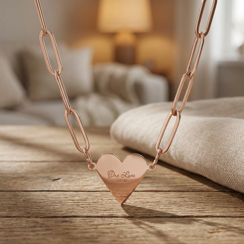 Personalized Heart Necklace for Mom – Custom Engraved Rose Gold Pendant – Gift for Daughter, Wife, Girlfriend – Minimalist Name Jewelry
