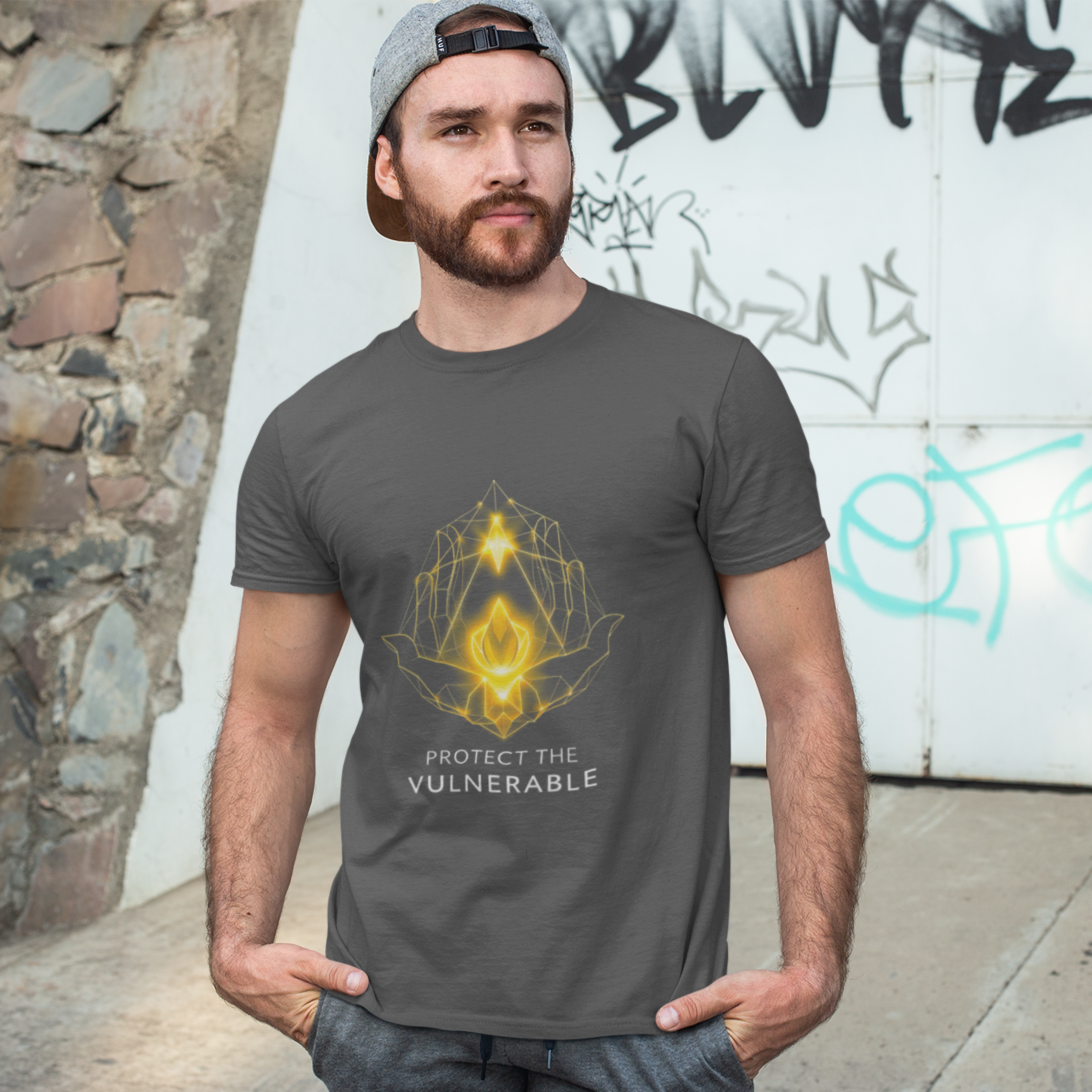 Protect the Vulnerable T-Shirt — Golden Praying Hands Charity Tee product thumbnail image