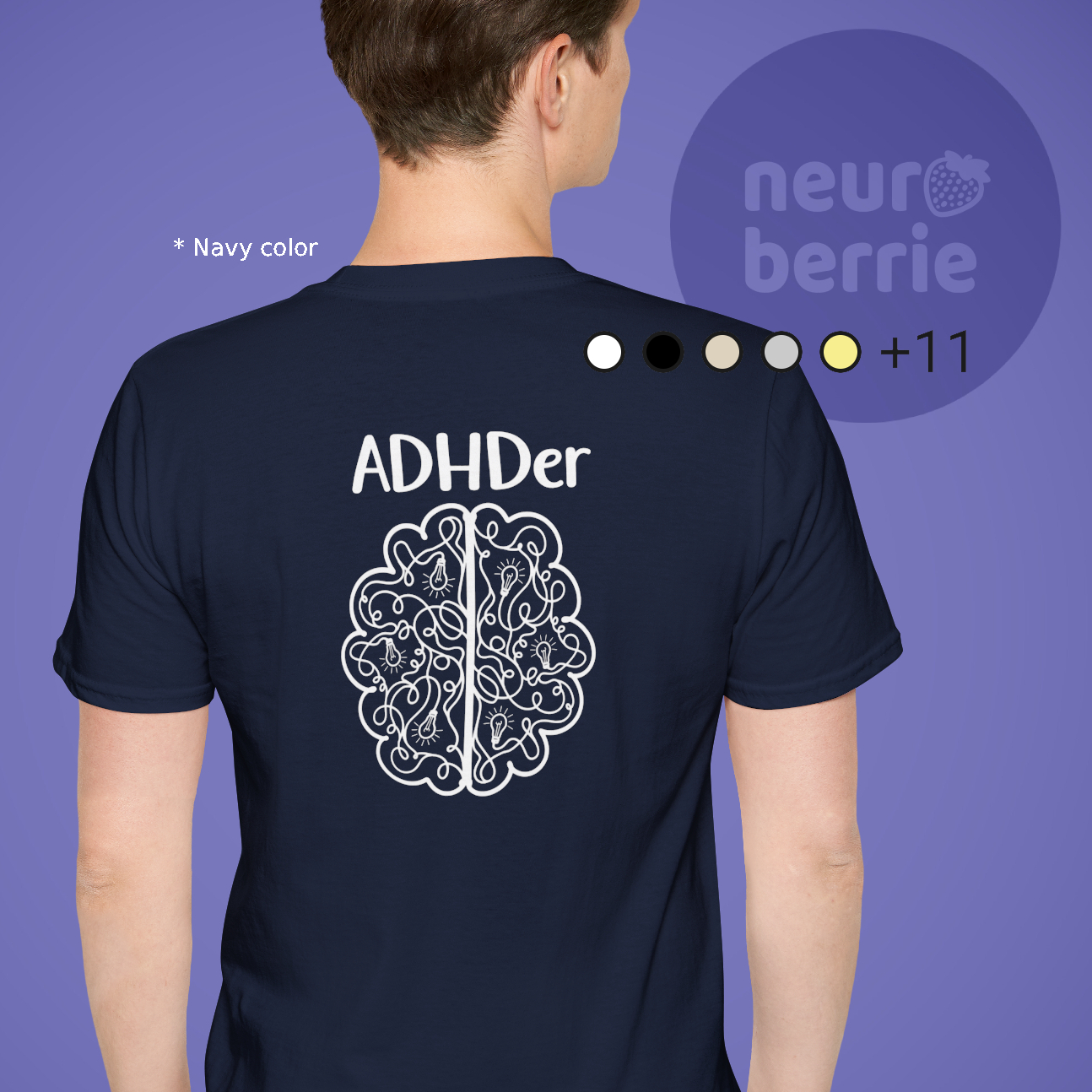 ADHD Awareness Shirt for Adults – Neurodiversity Brain T-Shirt with Back Print, ADHD Acceptance &amp; Inclusion Tee product thumbnail image