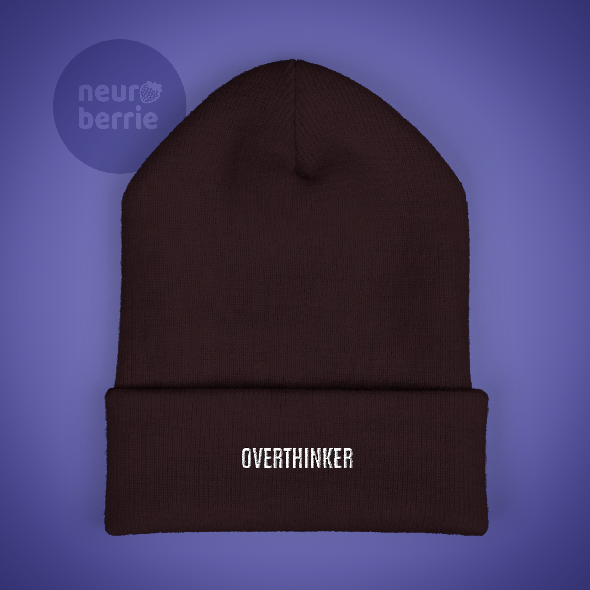Overthinker Embroidered Beanie – ADHD Neurodivergent Awareness Cuffed Knit Hat, Mental Health Support Gift