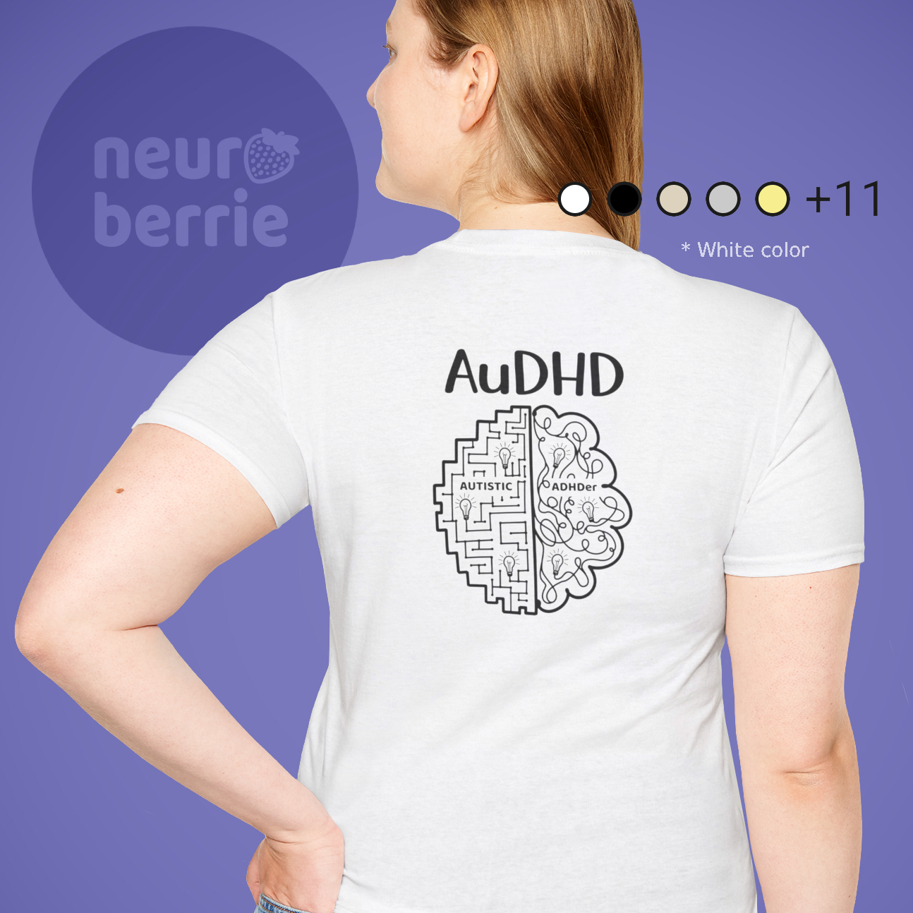 AuDHD Awareness Shirt for Adults – Autistic ADHD Neurodivergent T-Shirt with Informative Back Print by AuDHDer Neuroberrie Designer product thumbnail image