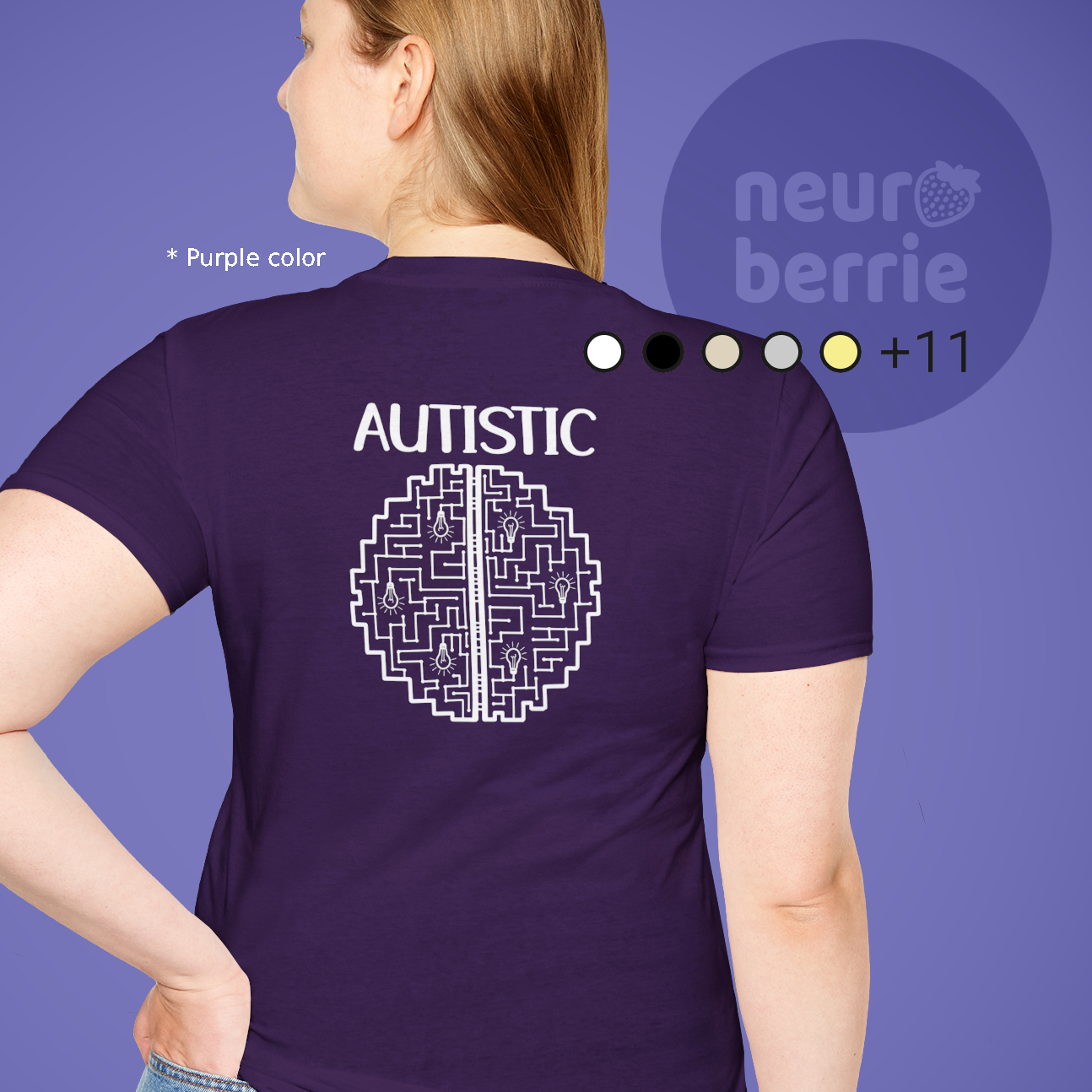 Autistic Awareness Shirt for Adults – Neurodivergent Autism T-Shirt with Informative Brain Back Print product thumbnail image