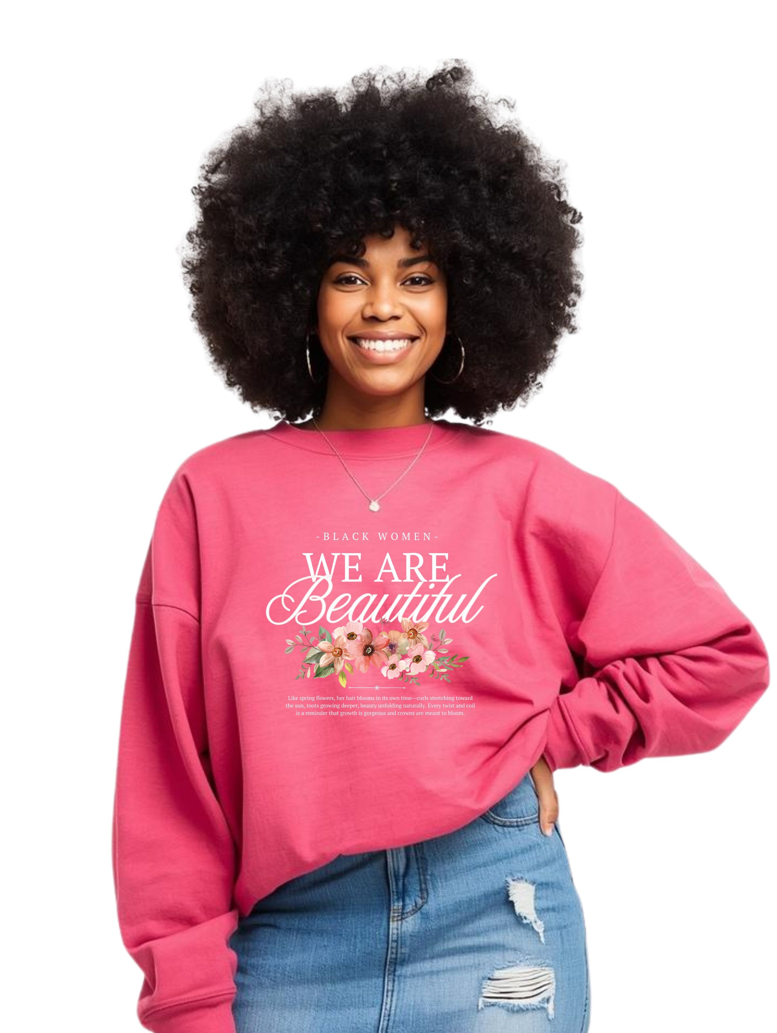 Spring Crewneck "We Are Beautiful" Black Women Appreciation Flower Graphic Pullover Sweatshirt product thumbnail image
