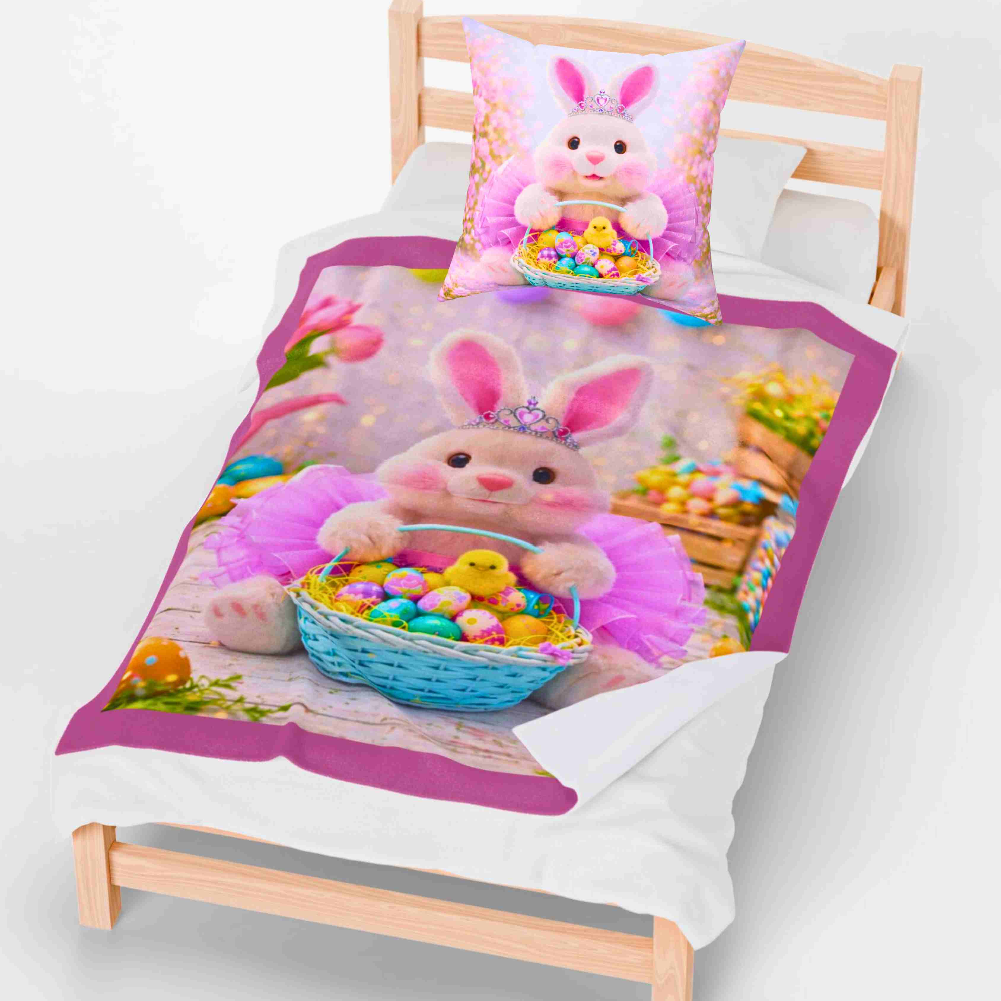 Easter Bunny Plush Blanket | Velveteen Bunny with Basket of Eggs product thumbnail image