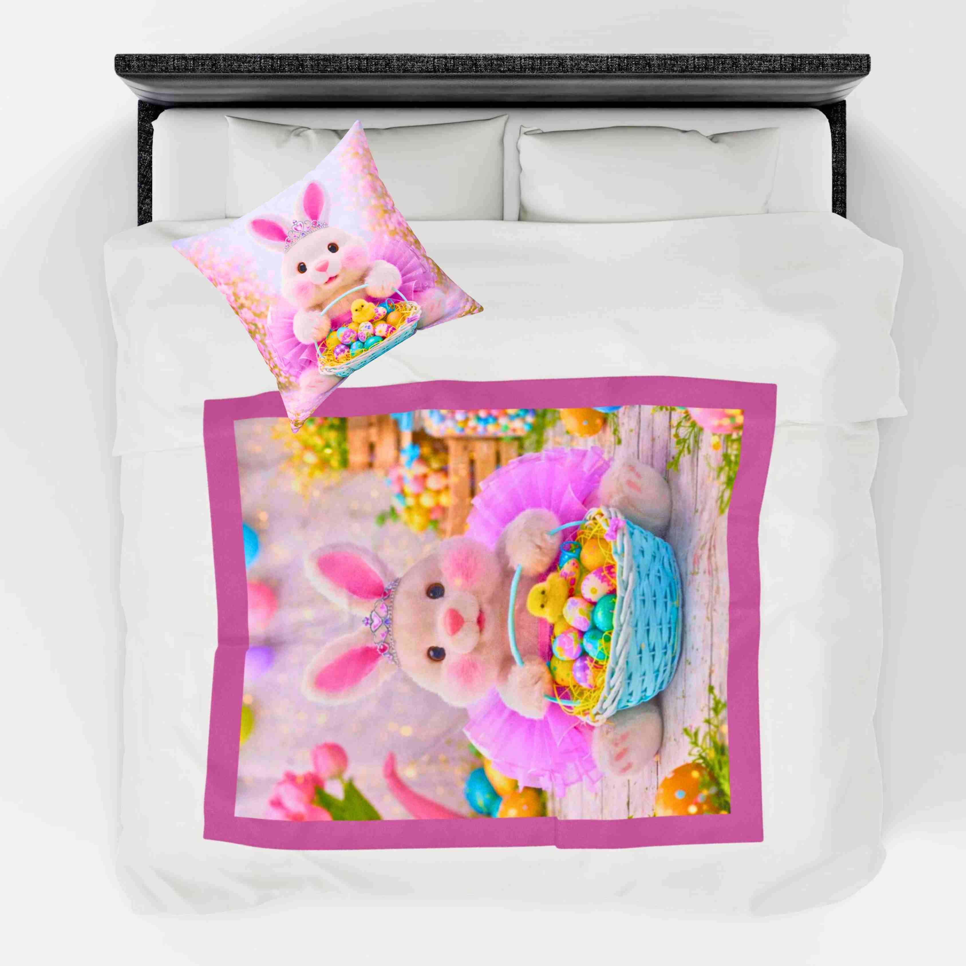 Easter Bunny Plush Blanket | Velveteen Bunny with Basket of Eggs product thumbnail image