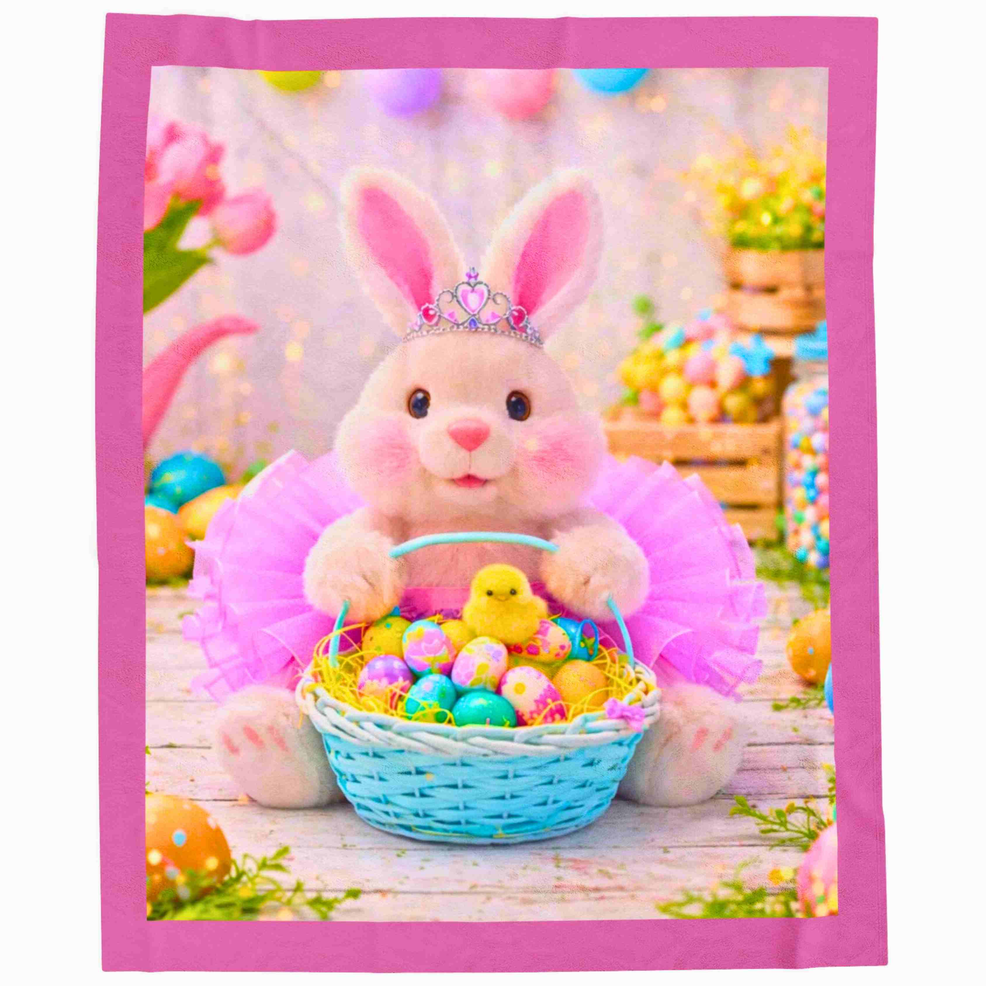 Easter Bunny Plush Blanket | Velveteen Bunny with Basket of Eggs product thumbnail image