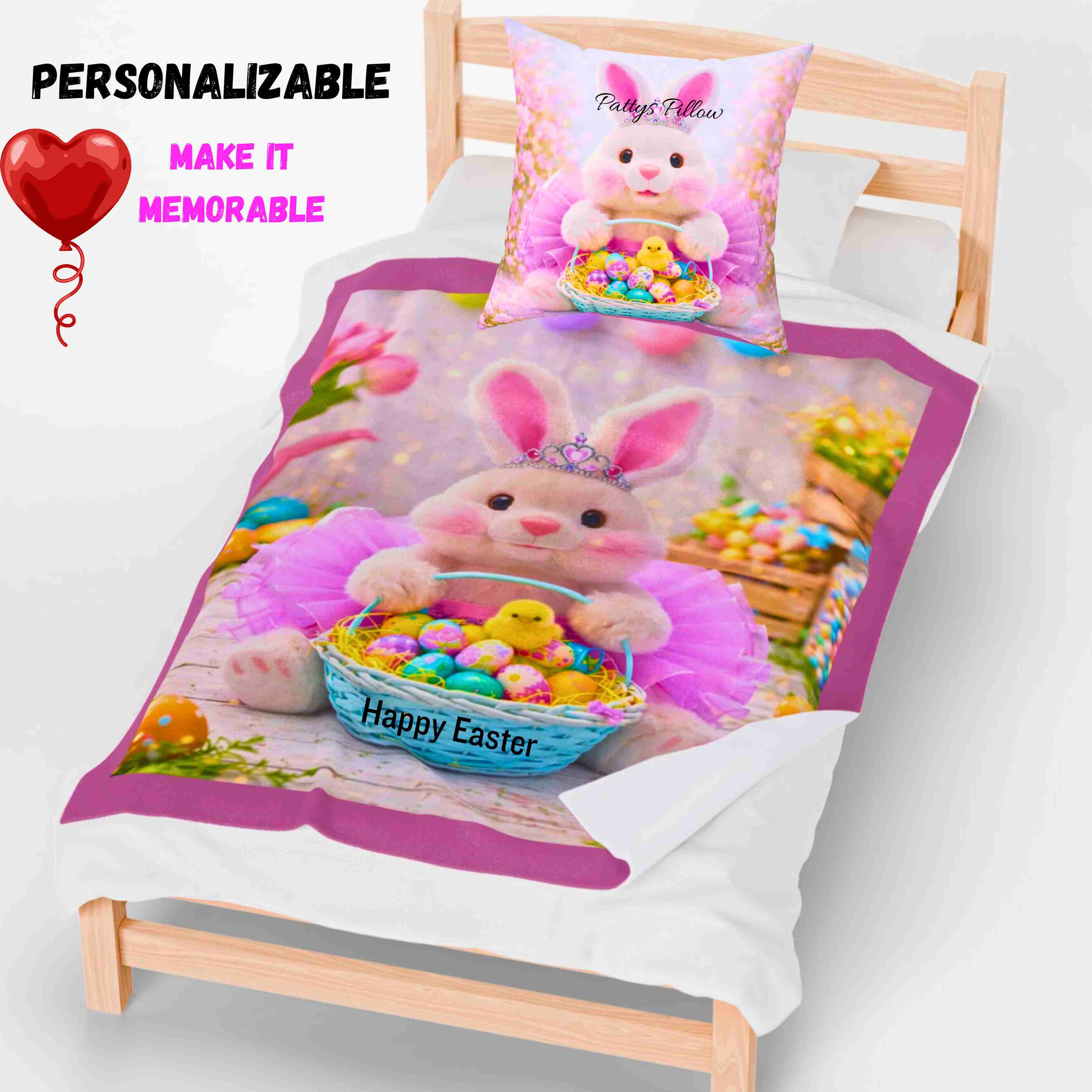 Easter Bunny Plush Blanket | Velveteen Bunny with Basket of Eggs product thumbnail image