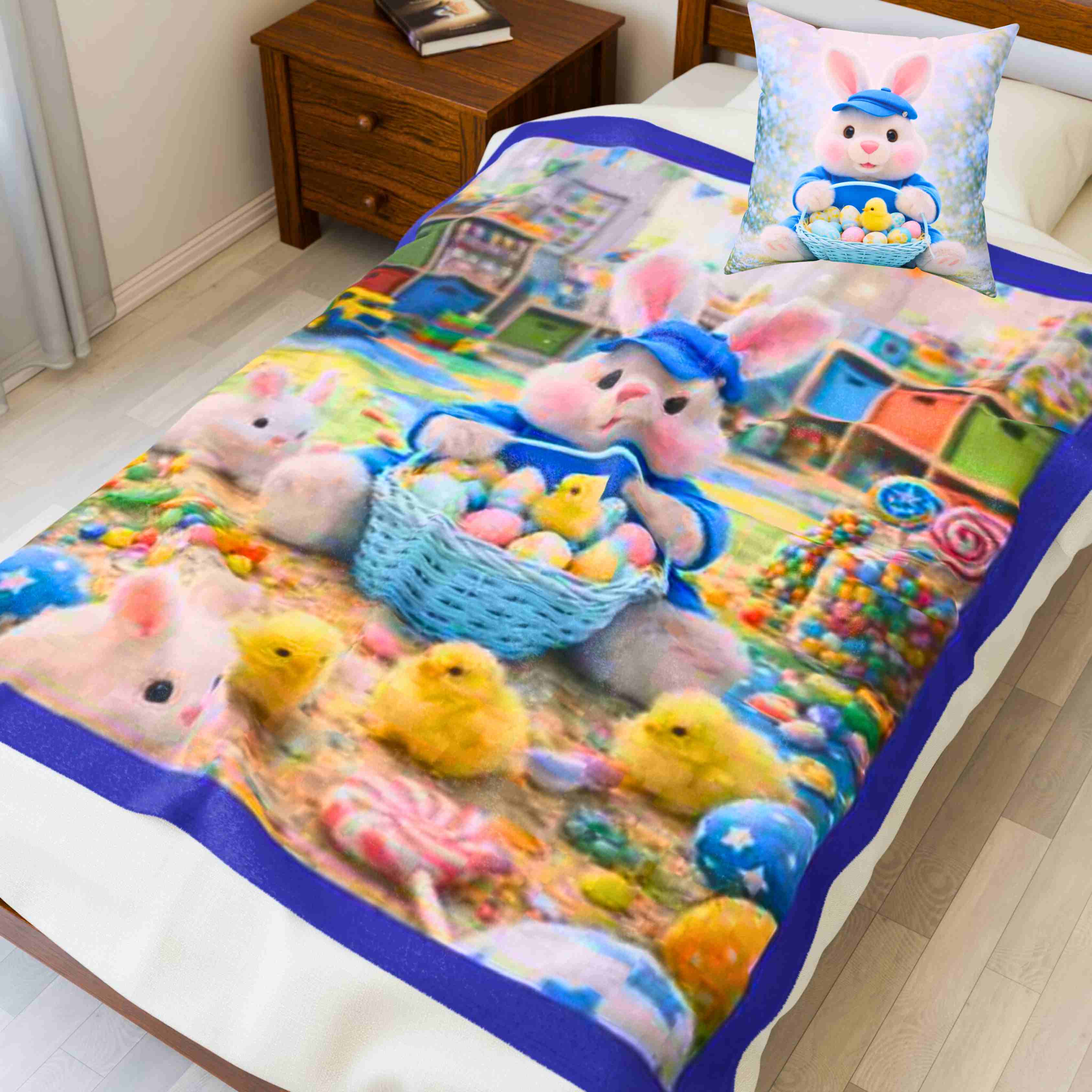 Easter Bunny with Basket Velveteen Plush Blanket | Pastel Spring Decor product thumbnail image Easter Bunny with Basket Velveteen Plush Blanket | Pastel Spring Decor product thumbnail image