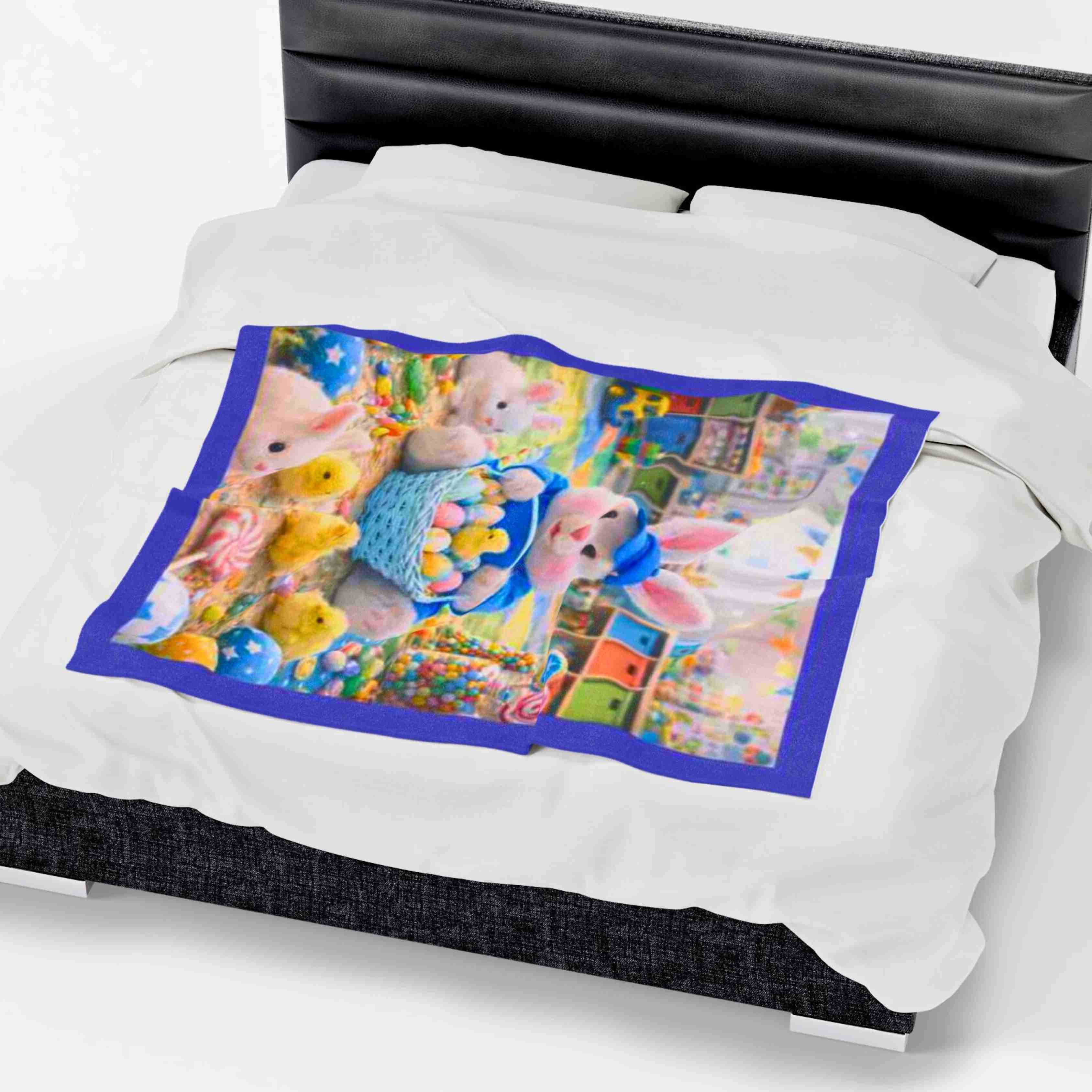 Easter Bunny with Basket Velveteen Plush Blanket | Pastel Spring Decor product thumbnail image