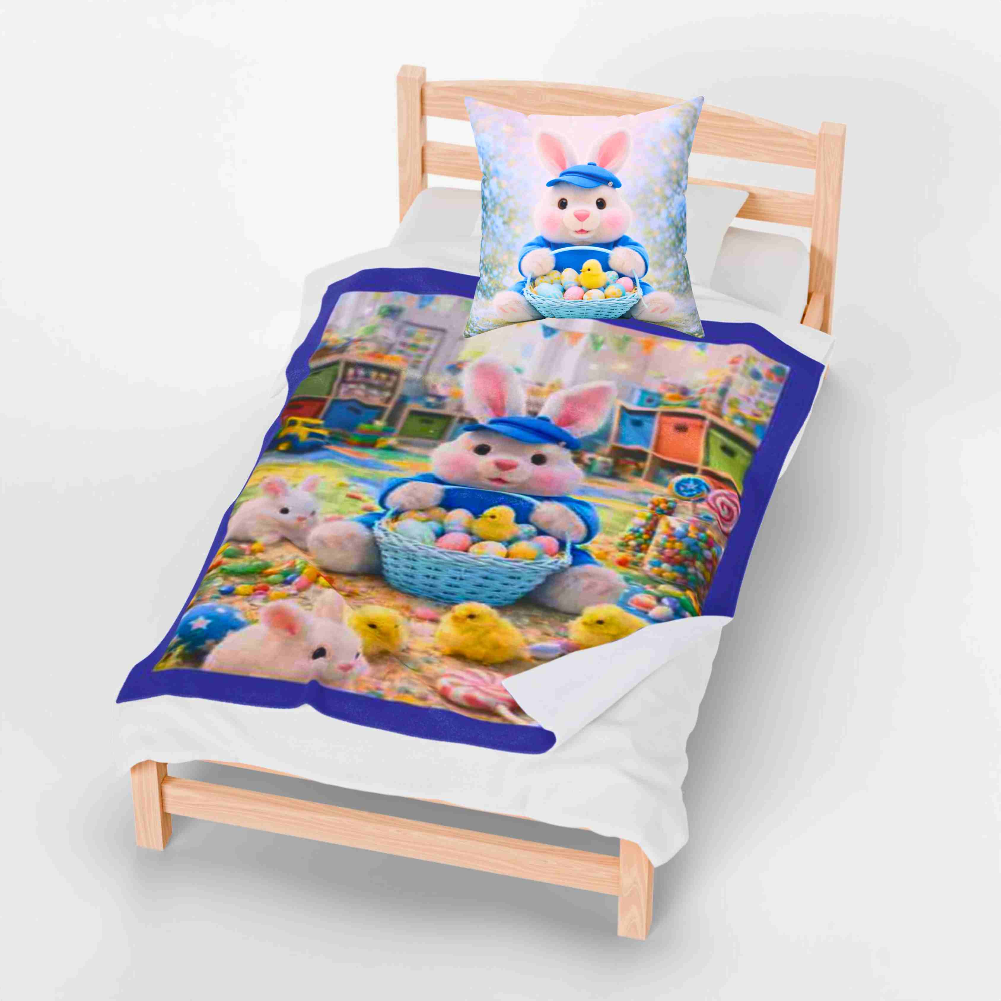 Easter Bunny with Basket Velveteen Plush Blanket | Pastel Spring Decor product thumbnail image