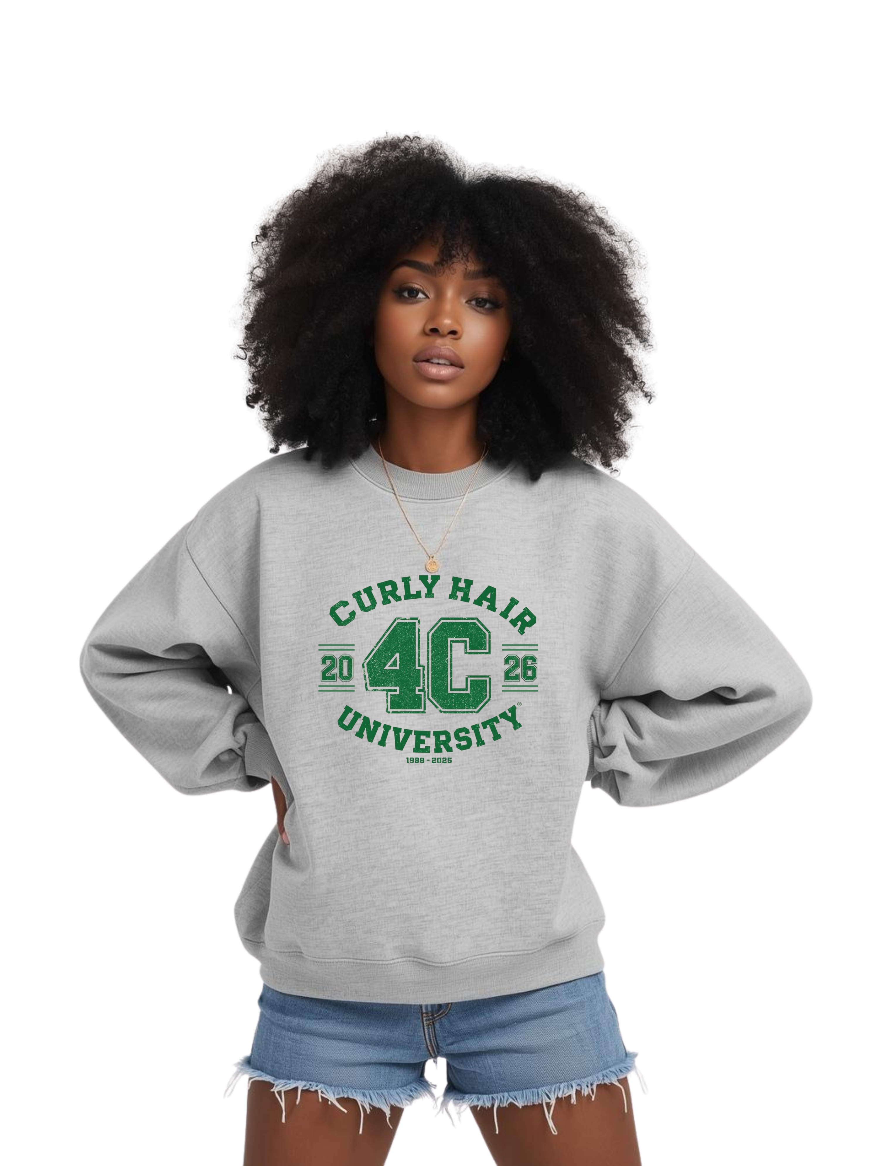 Curly Hair Appreciation Footbal Sports Crewneck Sweatshirt "Curly Hair University" Custom Graphic Pullover product thumbnail image