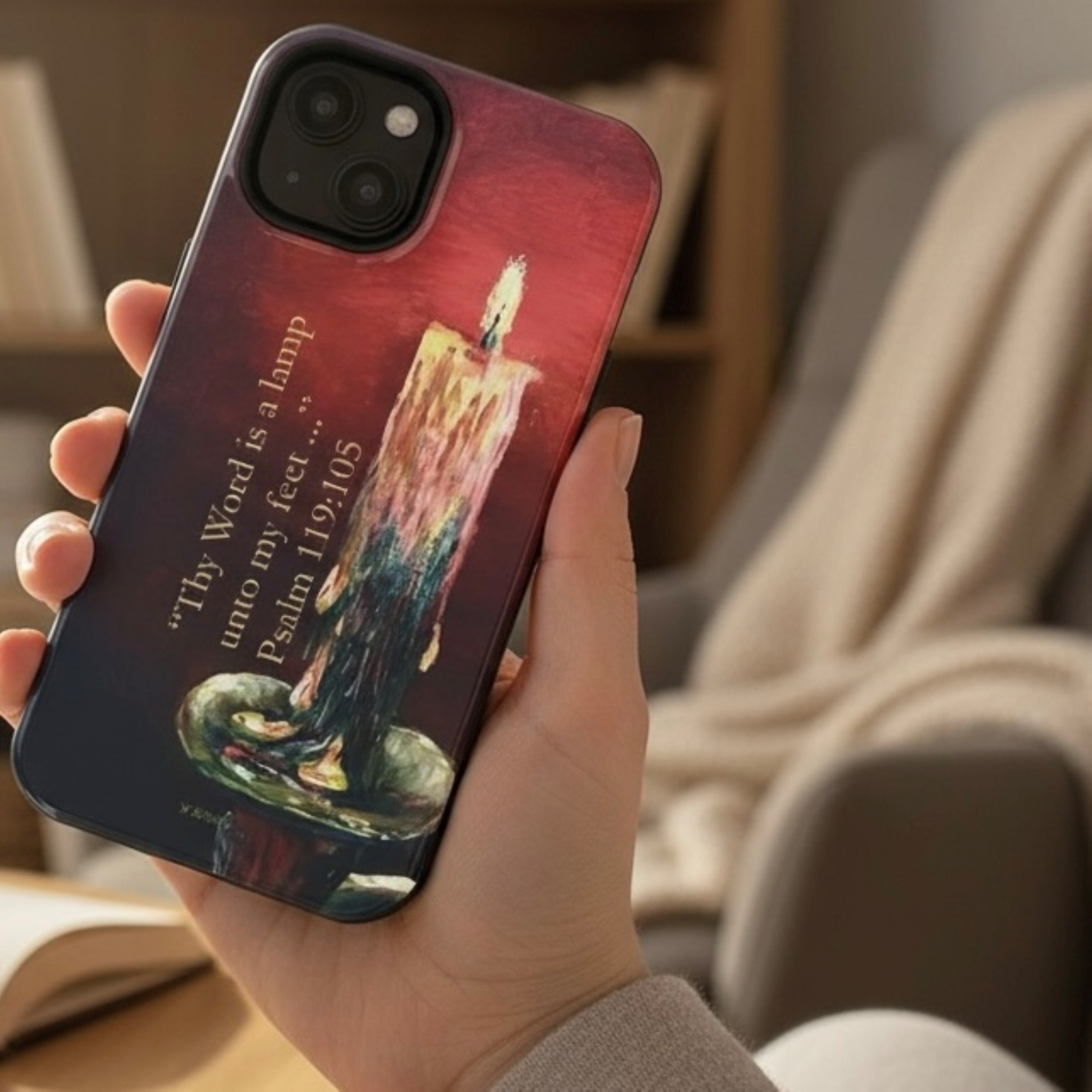 Midnight Candle Phone Case — Psalm 119:105 Antique-Style Artwork