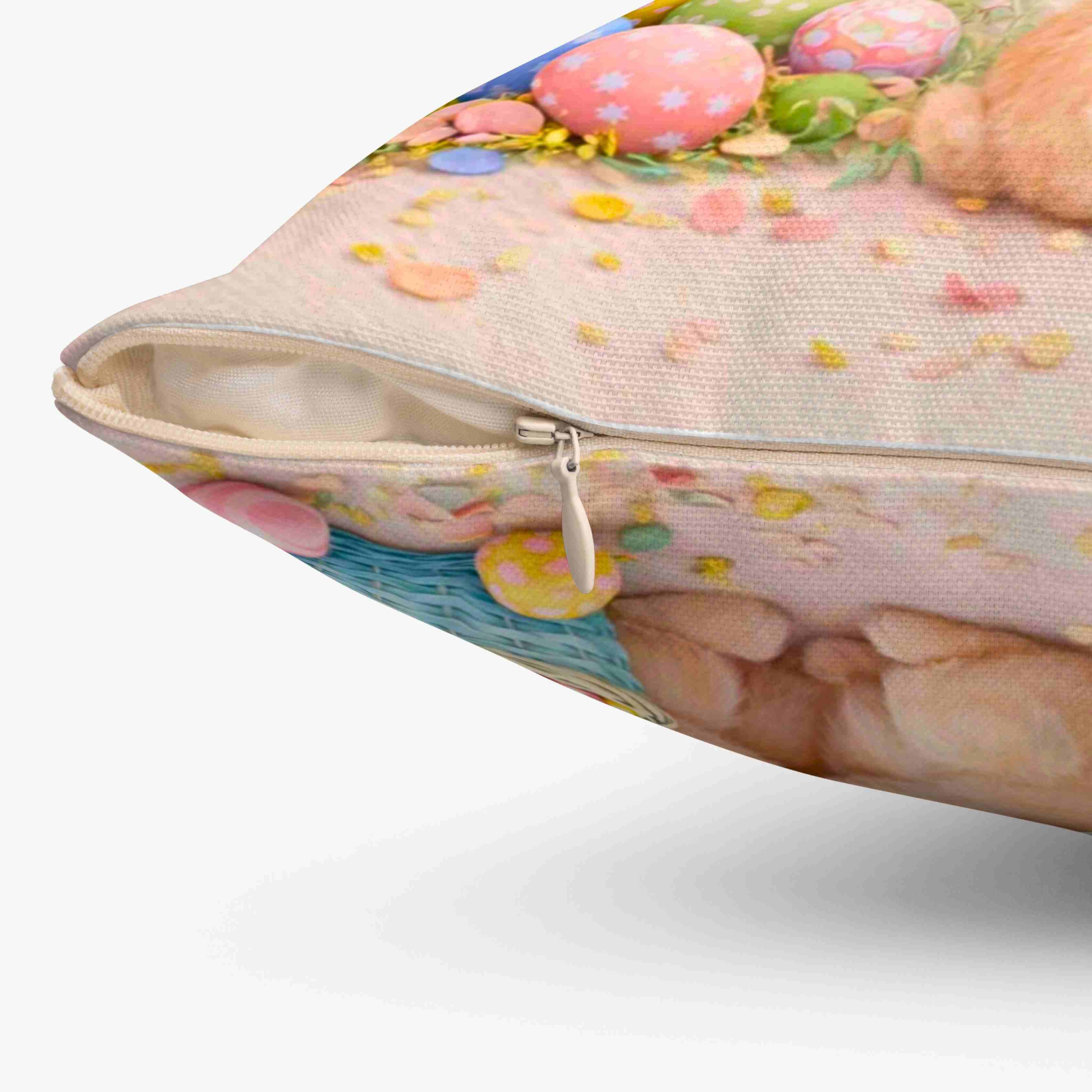 Easter Bunny Pink Floral Cushion — 'Happy Easter' Pastel Floral Decorative Throw Pillow product thumbnail image