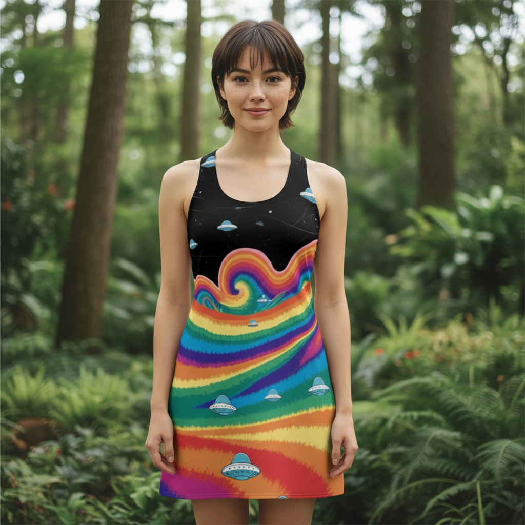 Racerback Dress — Psychedelic Rainbow UFO All-Over Print product thumbnail image Racerback Dress — Psychedelic Rainbow UFO All-Over Print product thumbnail image