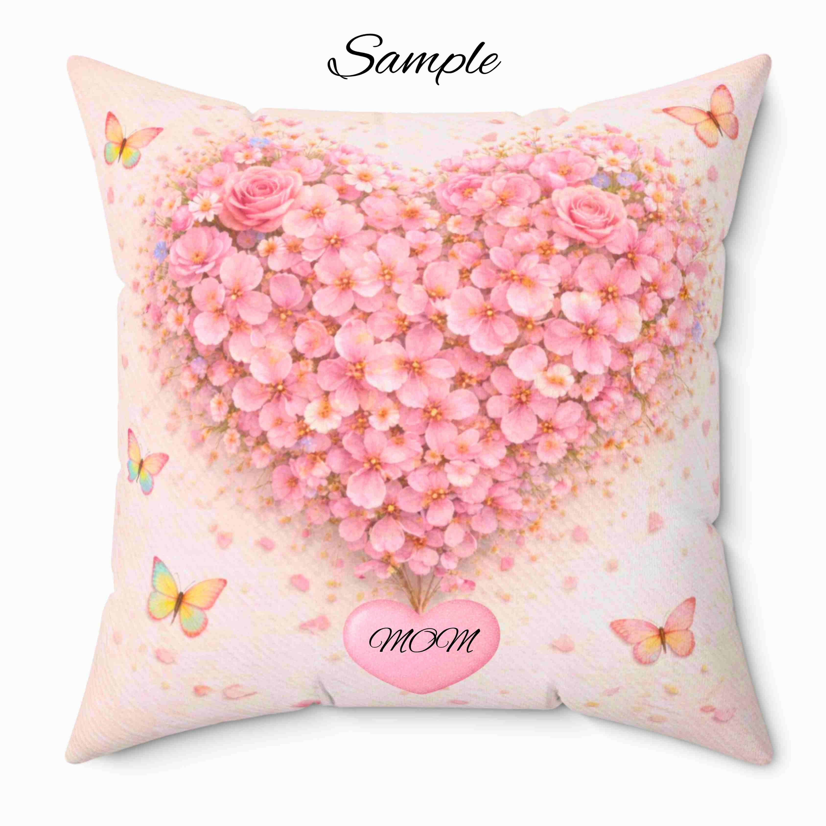 Floral Heart Cushion - Pink Blossom Decorative Throw Pillow for Holidays and Home Decor product thumbnail image